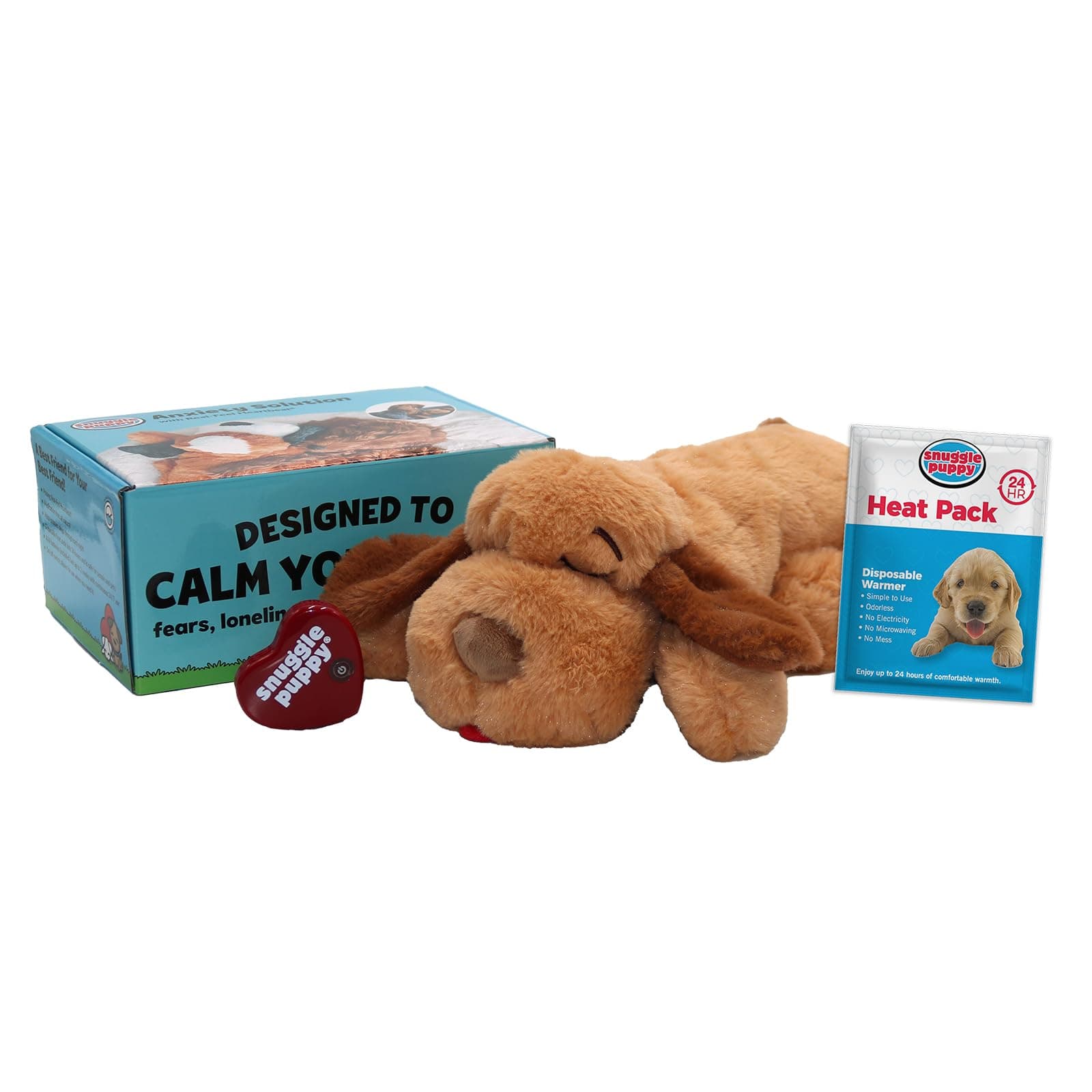 Original Snuggle Puppy Heartbeat Puppy Toy - Heartbeat Puppy for Dogs - Pet Anxiety Relief and Calming Aid - Comfort Dog Toy - Behavioral Training and Sleep Aid Cuddle buddy - Crate Training Essential Biscuit 1 Count (Pack of 1)