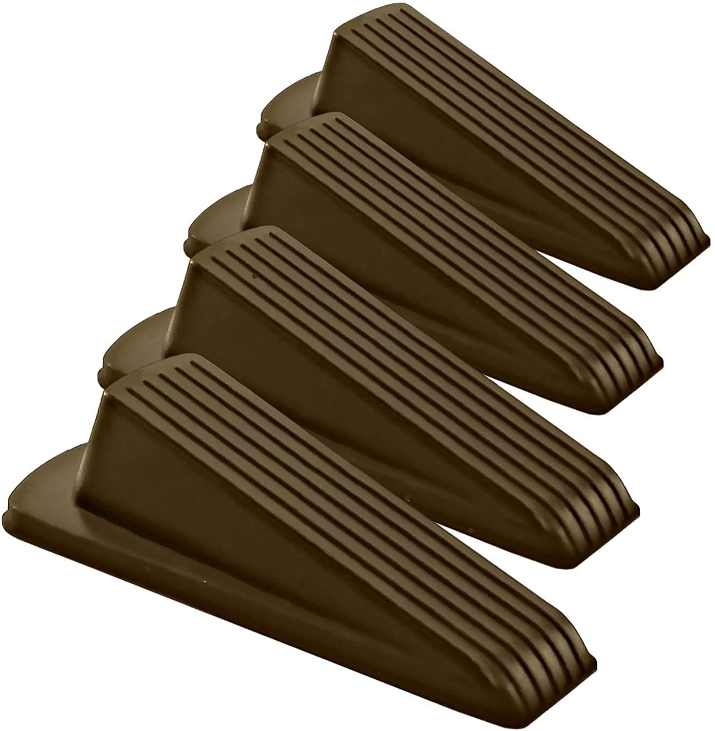 Door Stoppers for Bottom of Door, Rubber Door Stop Wedge (4 Pack, Brown)