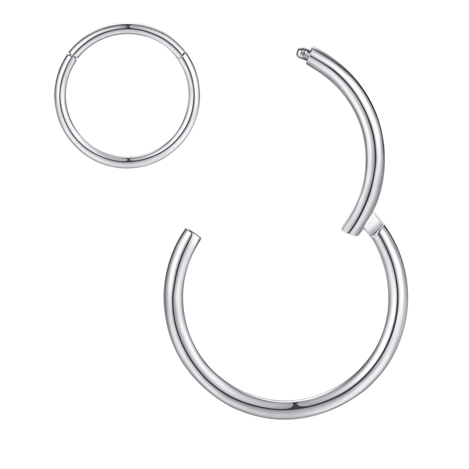 ORANGELOVE Hypoallergenic Nose Rings 20G 18G 16G 14G 12G 10G 8G 316l Surgical Steel Septum Jewelry Hinged Segment Ring Body Piercing Nose Hoop Lip Rings Nose Helix Cartilage Rook Earrings 1pc 18g 8mm Silver
