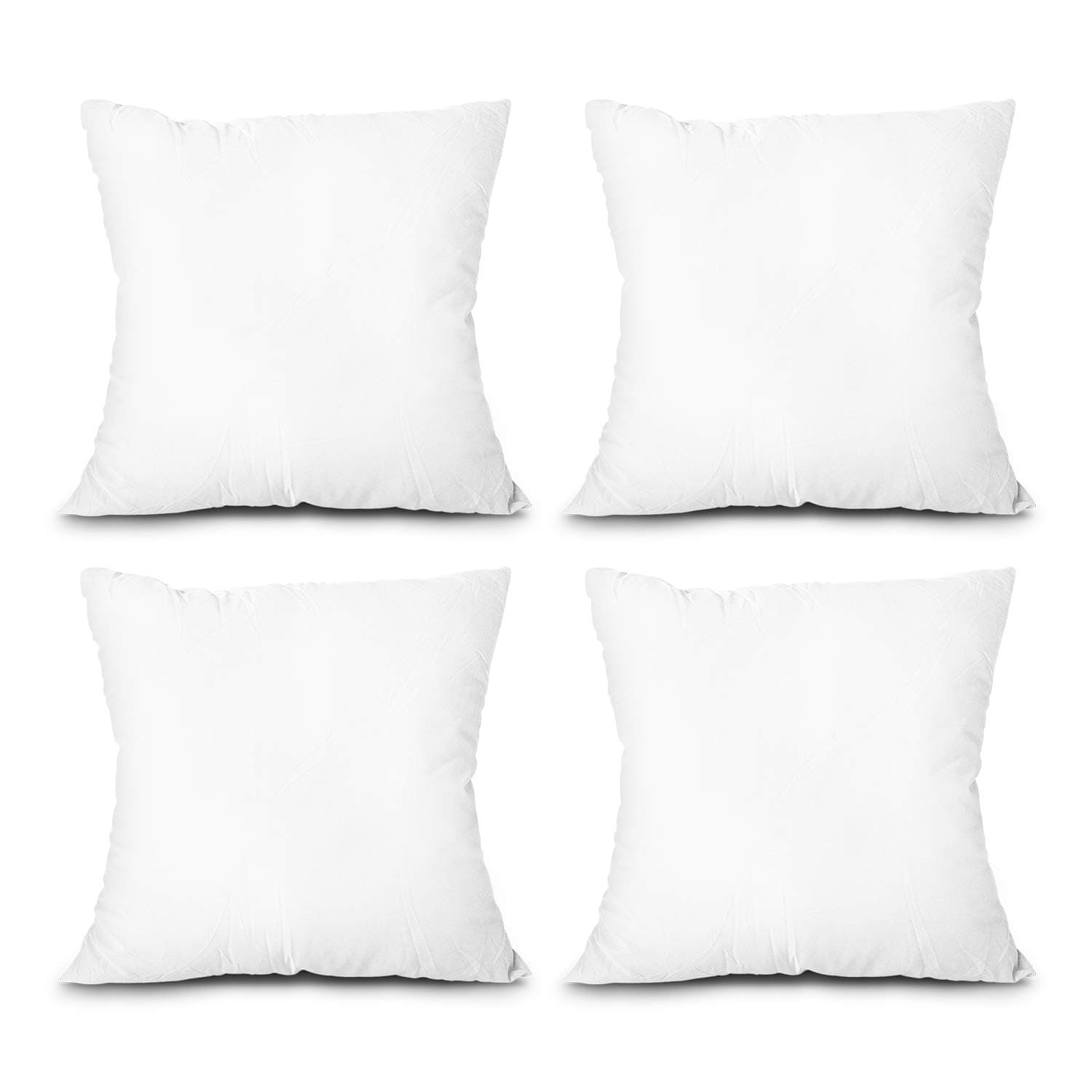EDOW Throw Pillow Inserts, Set of 4 Lightweight Down Alternative Polyester Pillow, Couch Cushion, Sham Stuffer, Machine Washable. (White, 18x18) 18"x18"