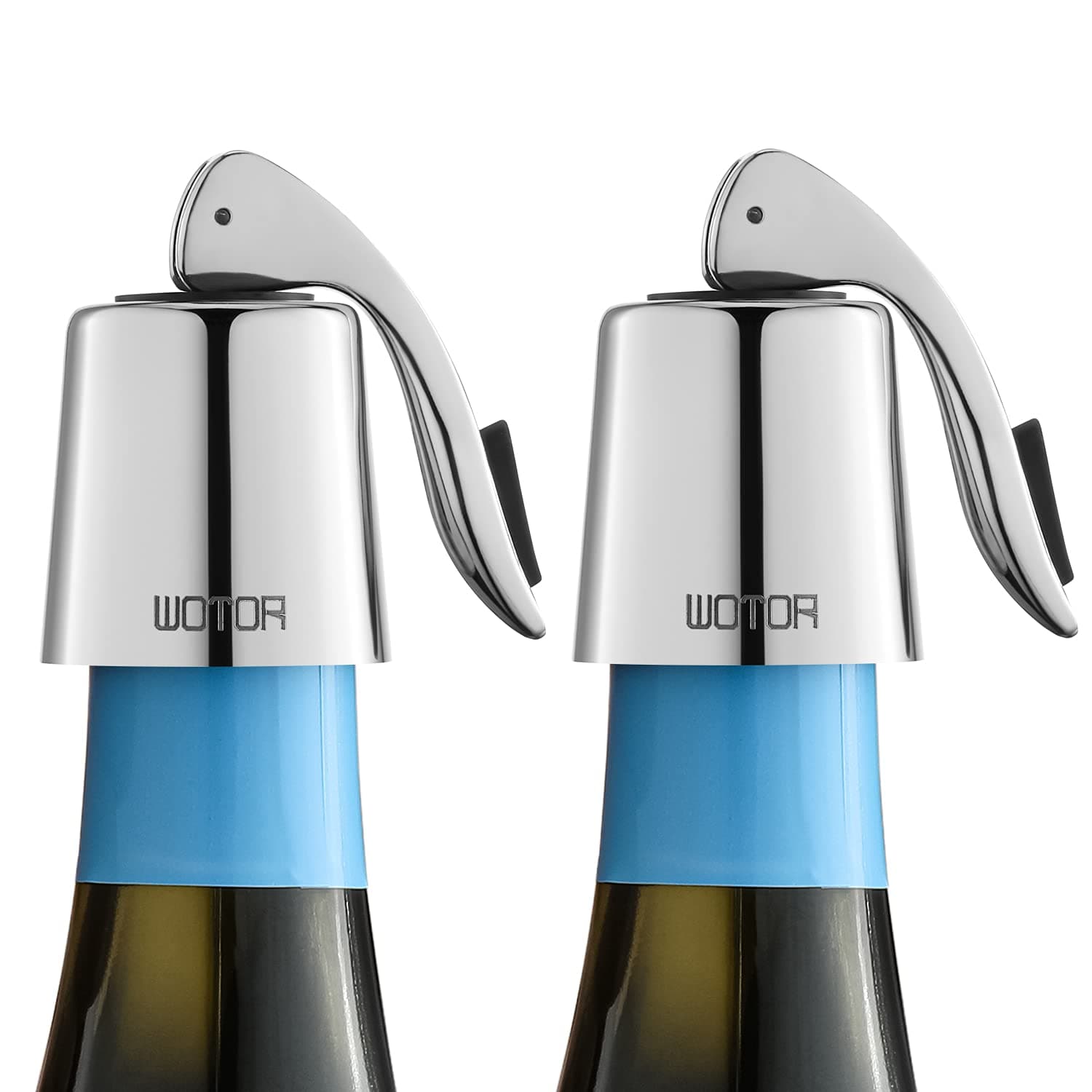 WOTOR Stainless Steel Wine Bottle Stoppers with Silicone - Reusable Wine Saver and Decorative Bottle Sealer, Leakproof, Keep Fresh, Silver, 2 Pack Silver-2