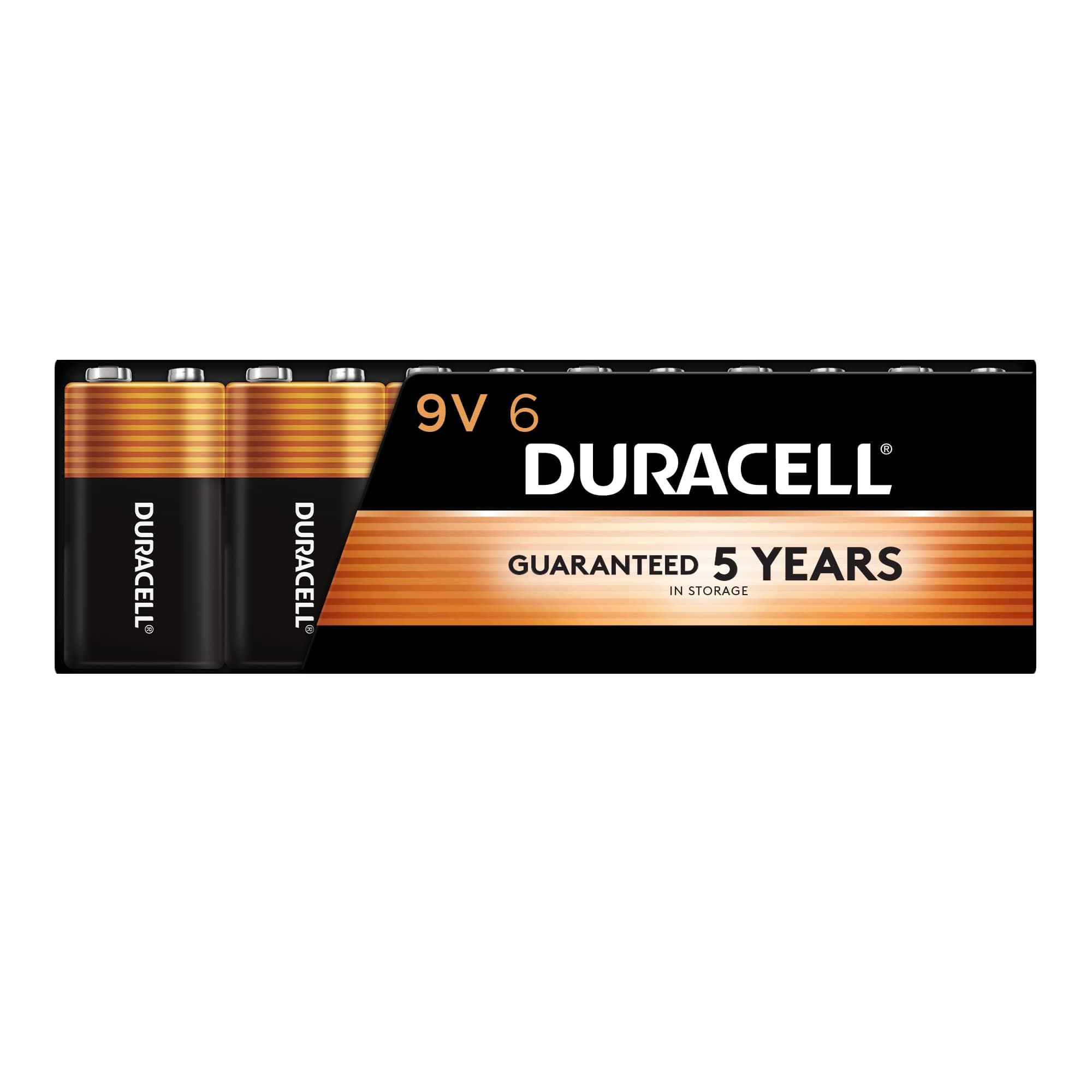 Duracell Coppertop 9V Battery, 6 Count (Pack of 1), 9 Volt with Long-lasting Power, All-Purpose Alkaline 9V Battery for Household and Office Devices 9V - 6 Count (pack of 1)