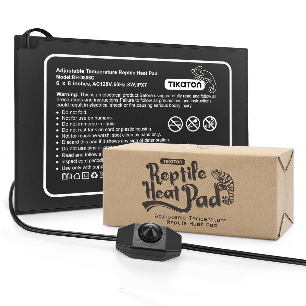 Tikaton Reptile Heat Pad - Adjustable Temperature Under Tank Heater for 10-20gal/30-40gal Tank, Terrarium Heat Mat for Turtle/Snake/Lizard/Frog/Spider/Plant Box Reptile Heat Pad with Adjust Knob 1 Pack-6" X 8"