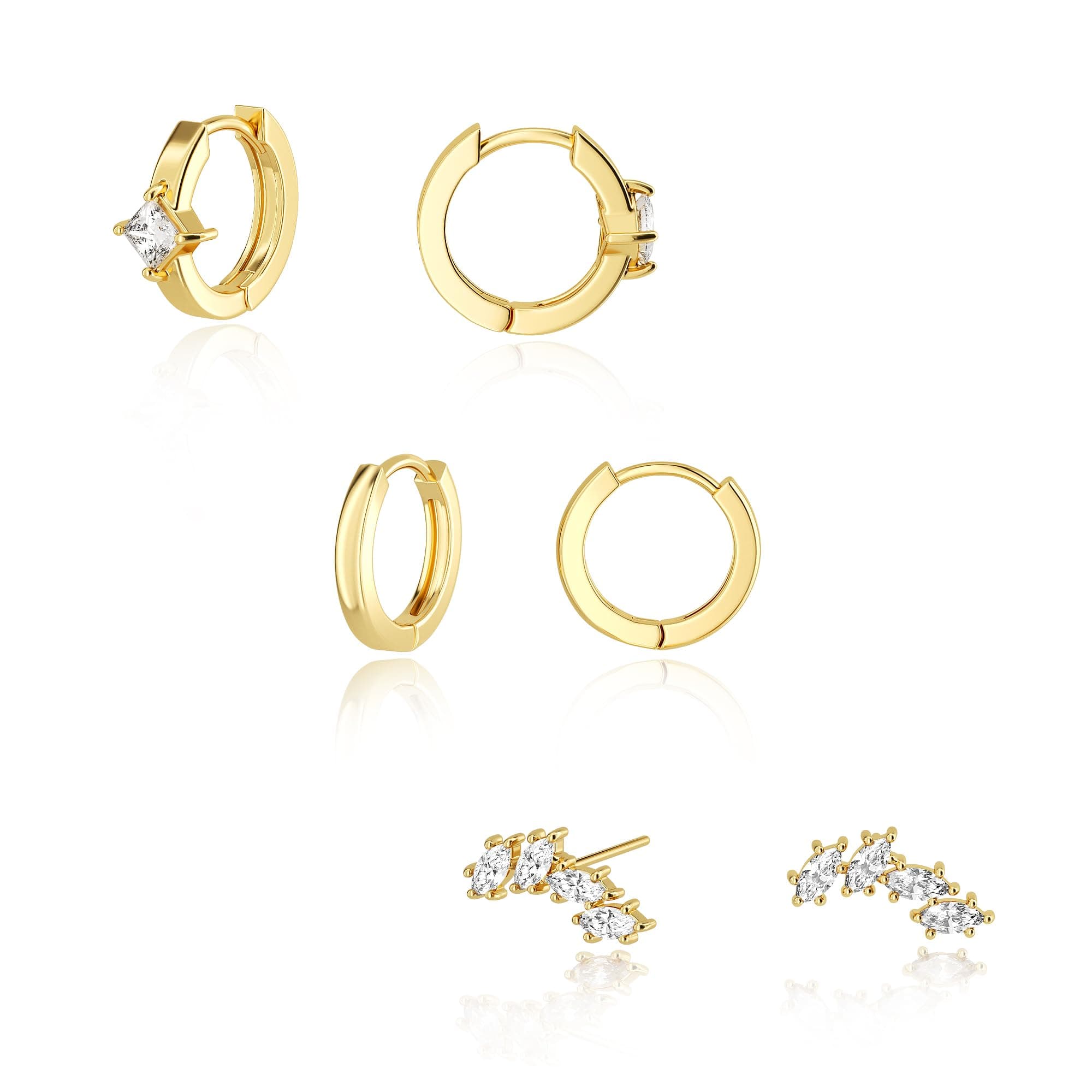 Freekiss 3 Pairs Gold Hoop Earrings Set: Dainty Stud Earrings Trendy Small 14K Gold Plated Hypoallergenic Dangle Cartilage Huggie Hoop Earrings for Women Gold Jewelry for Women Gifts leaf set
