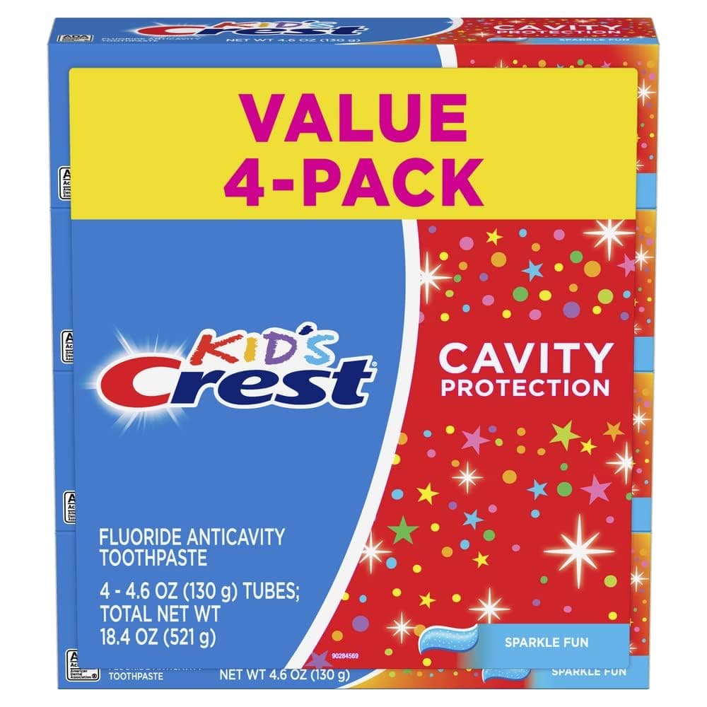 Crest Kids Cavity Protection Toothpaste, Sparkle Fun Flavor, 4.6 oz 4 Pack Sparkle Fun 4.6 Fl Oz (Pack of 4)