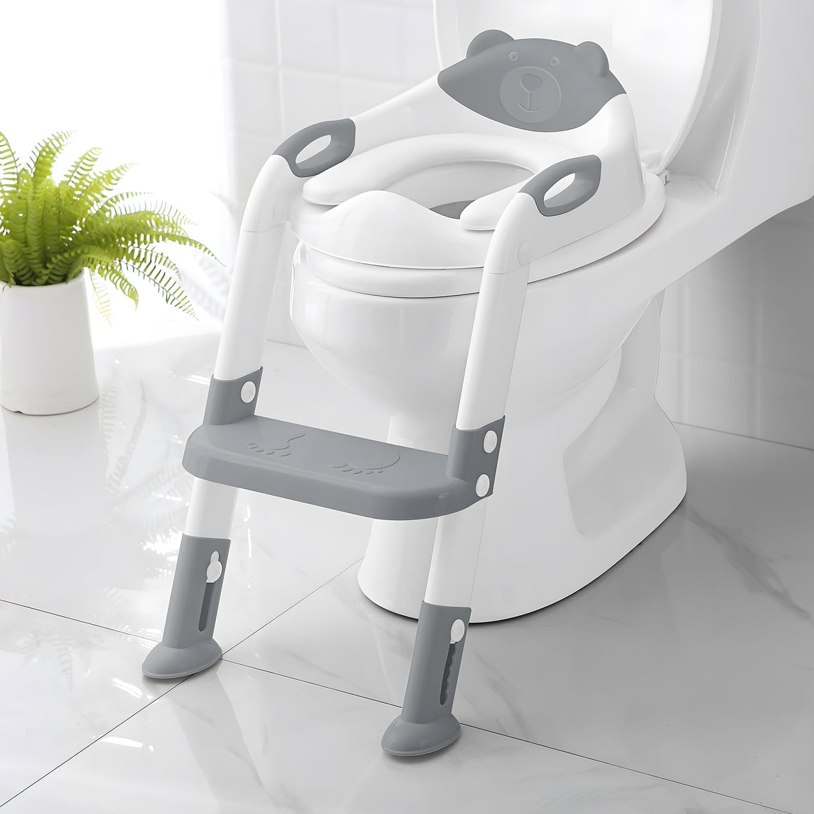 Potty Training Seat with Step Stool Ladder, SKYROKU Potty Training Toilet for Kids Boys Girls Toddlers - Comfortable Safe Potty Seat with Anti-Slip Pads Ladder Grey 8838-grey