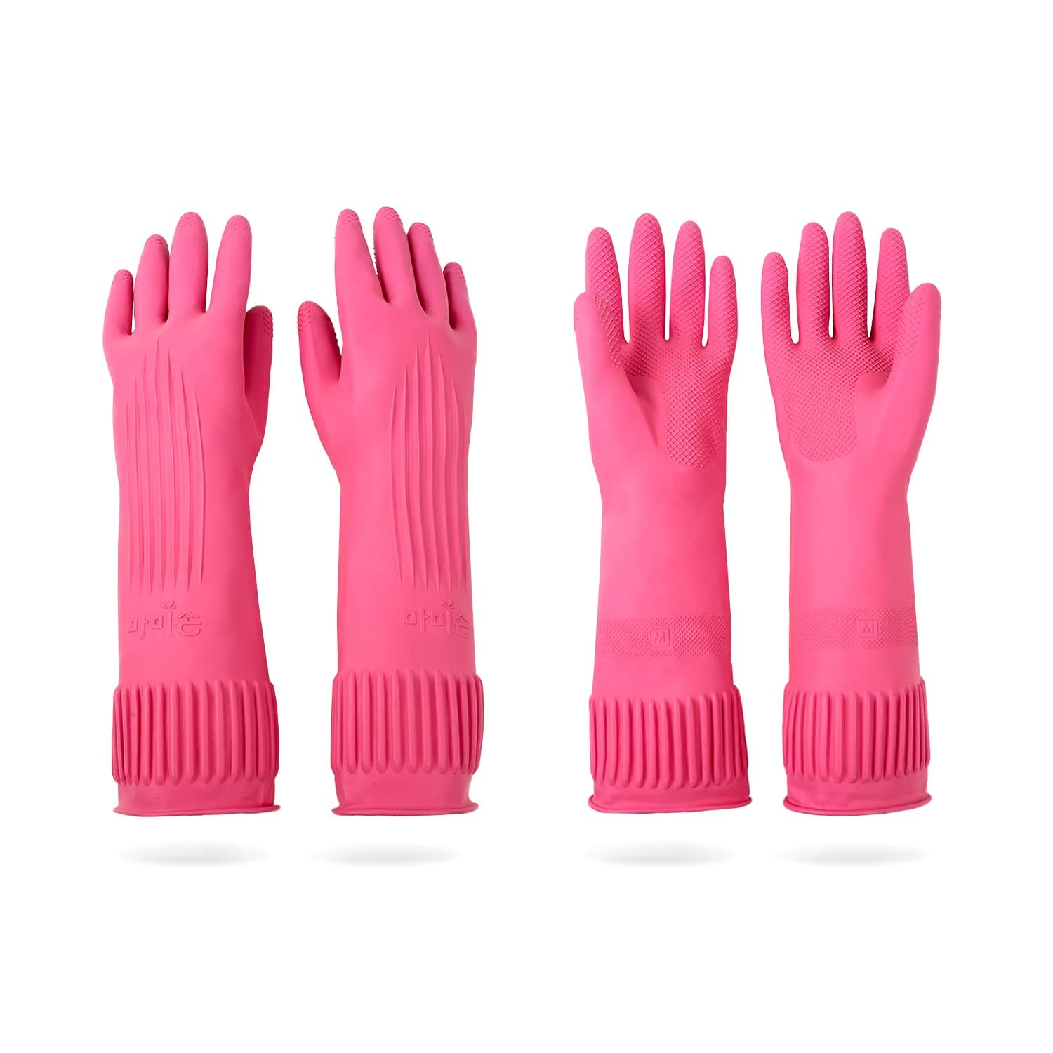 Mamison 2 Pairs Reusable Waterproof Household Dishwashing Cleaning Rubber Gloves, Non-Slip Kitchen Glove (Pink, Medium (Pack of 2)) Pink Medium (Pack of 2)