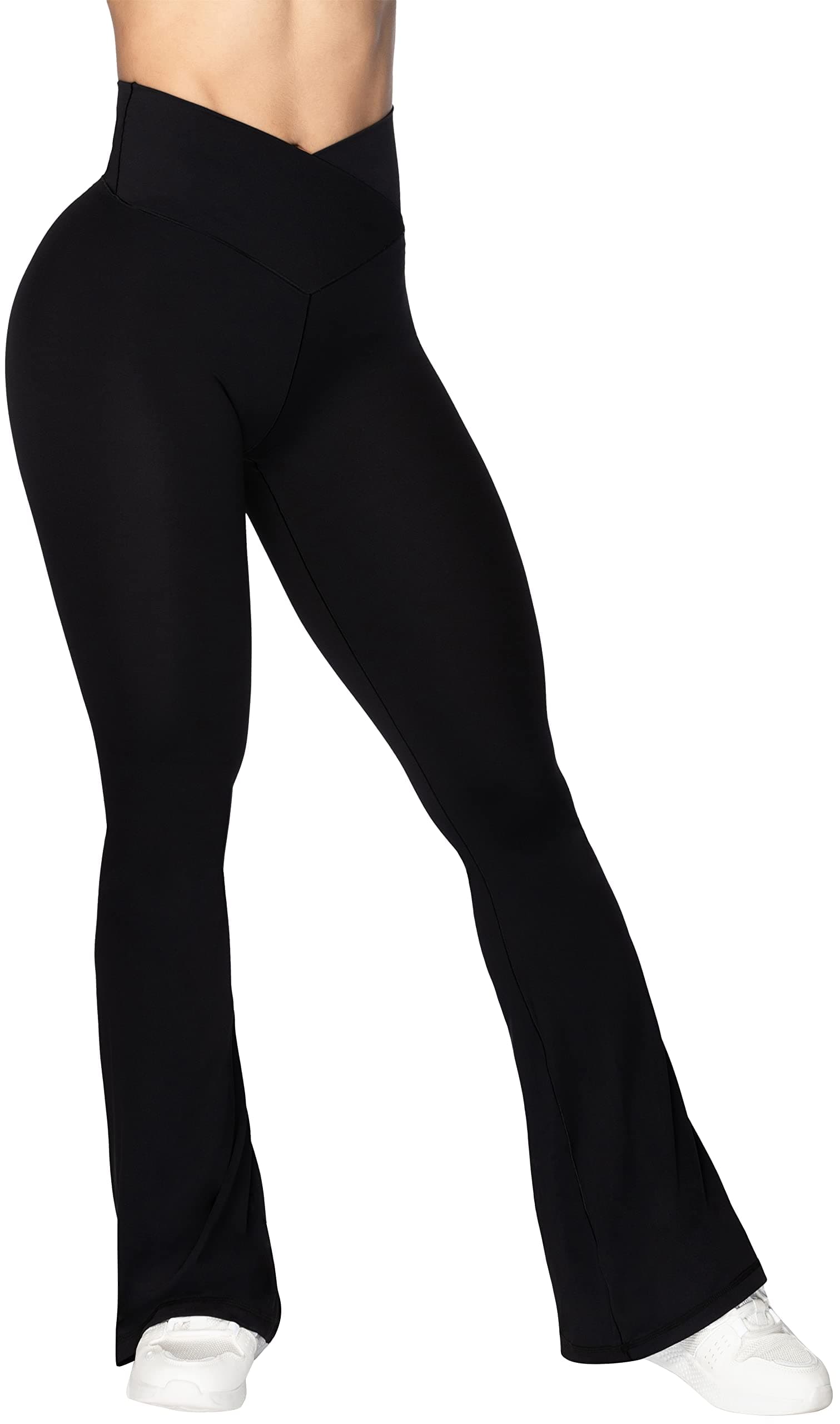 Sunzel Flare Leggings, Crossover Yoga Pants with Tummy Control, High-Waisted and Wide Leg 30in Inseam Medium Black