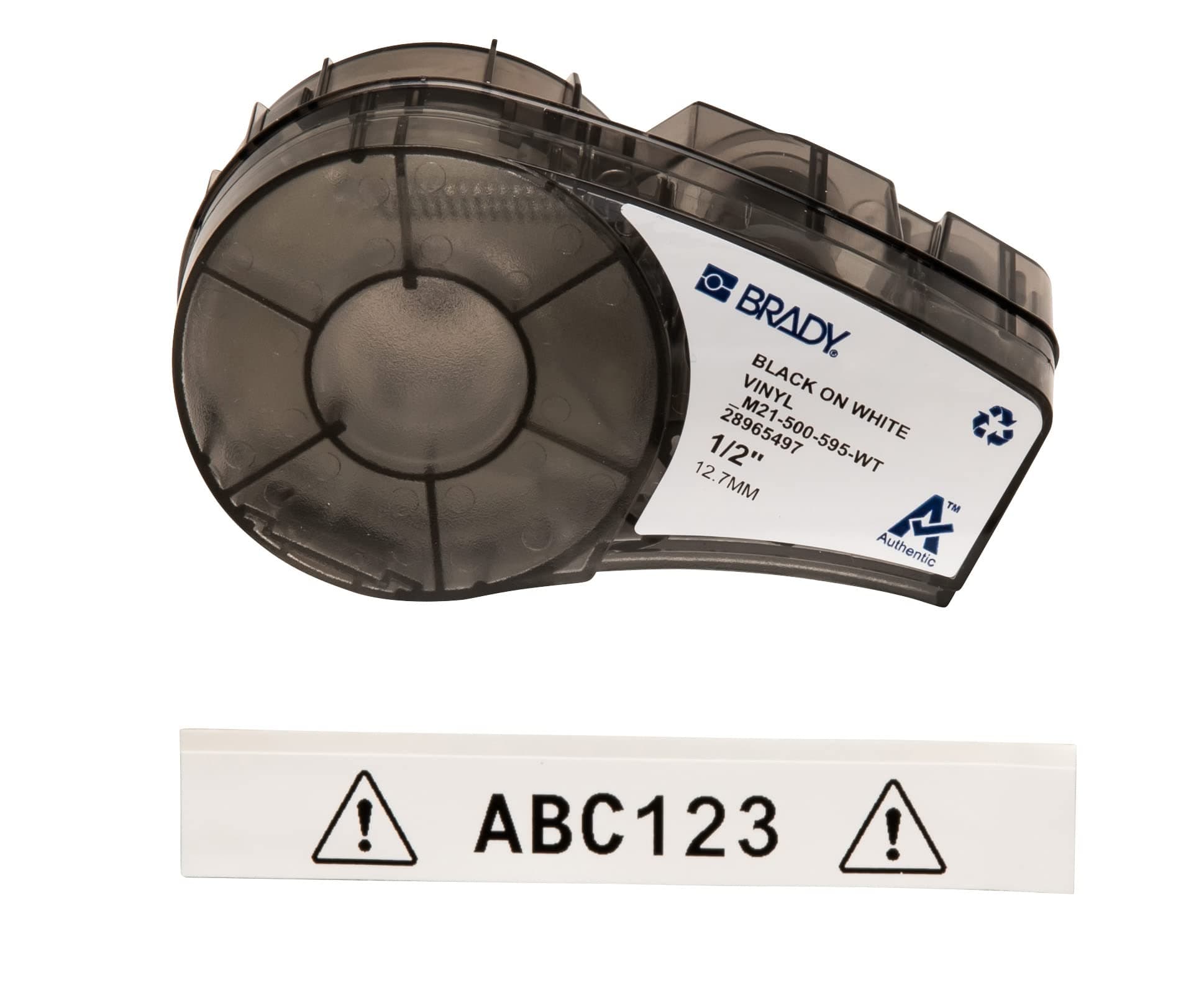 Brady Authentic (M21-500-595-WT) All-Weather Vinyl Label for Indoor/Outdoor ID, Lab and Equipment Labeling, Black on White- For M210, M210-LAB, M211, BMP21-PLUS and BMP21-LAB Printers, .5" W 21' L .5" Label Black on White