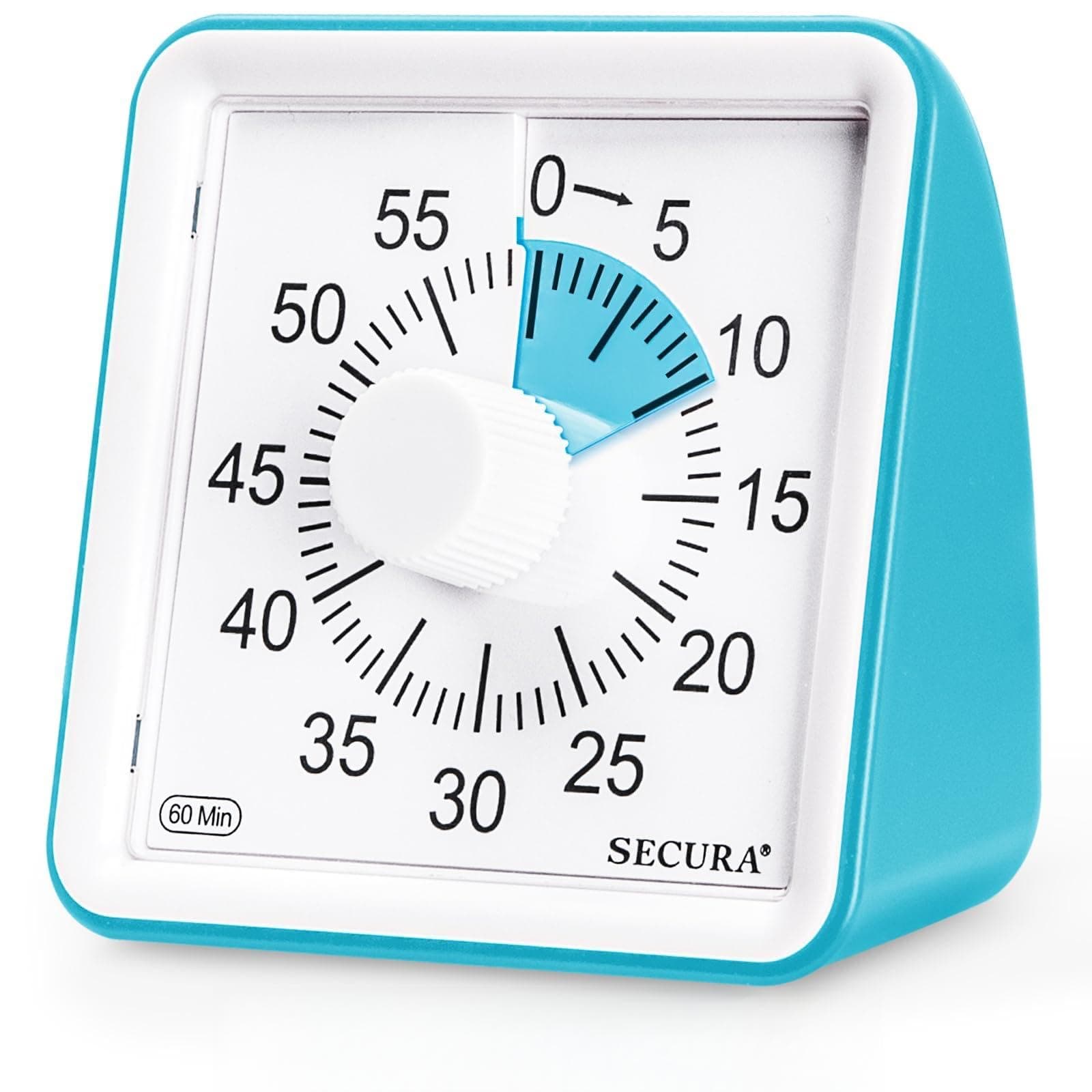 Secura 60-Minute Visual Timer, Classroom Timer, Countdown Timer for Kids and Adults, Time Management Tool for Teaching (Blue & Blue)