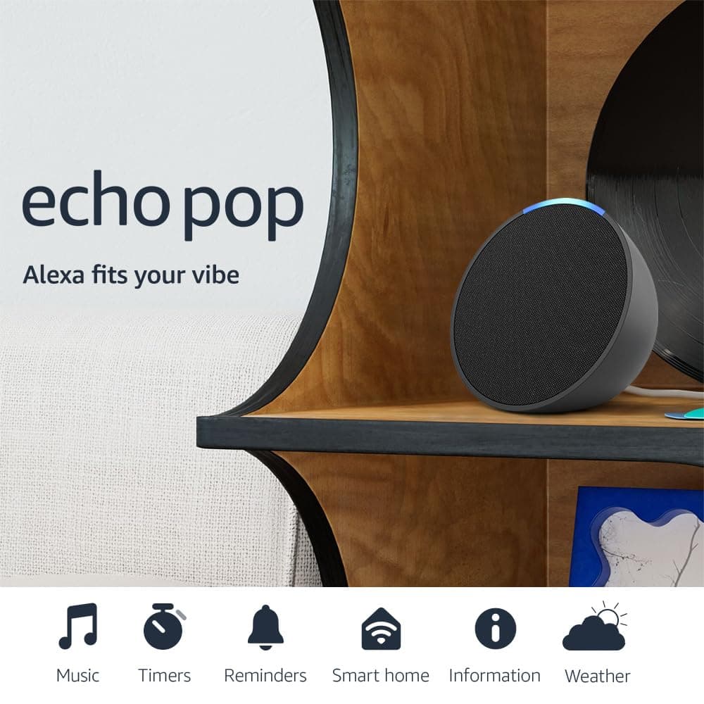 Amazon Echo Pop, Our smallest Alexa speaker, Fits in any room, Charcoal Charcoal Device only