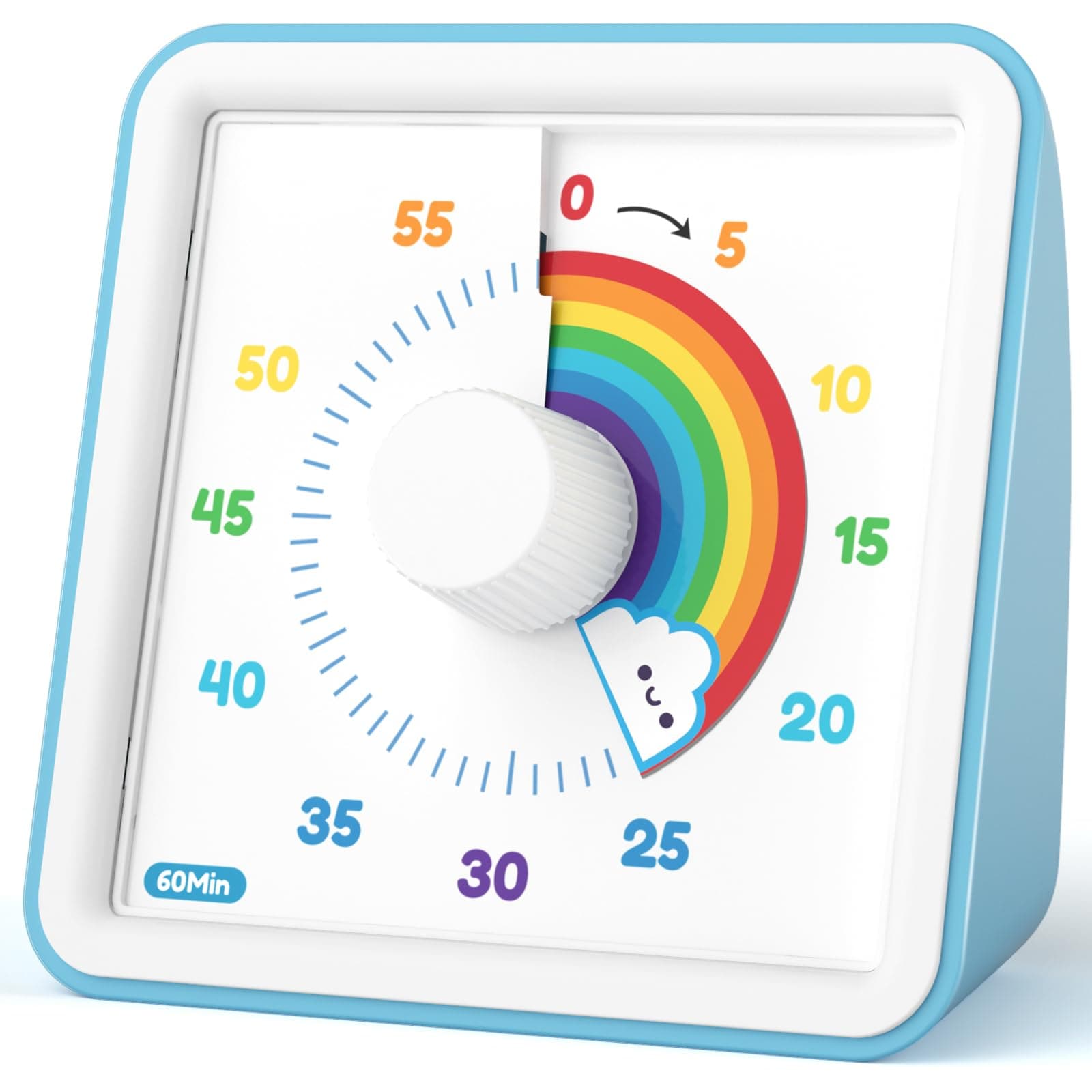 LIORQUE 60 Minute Visual Timer for Kids, Visual Countdown Timer for Classroom Office Kitchen with 'Rainbow' Pattern Design, Pomodoro Timer with Silent Operation (Batteries Included) Blue