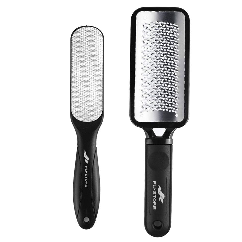 Fu Store 2 Pack Foot Files Callus Remover Stainless Steel Foot Rasp and Dual Sided Feet File Professional Scrubber Pedicure Tools Premium for Feet Care Remove Hard Skin Black