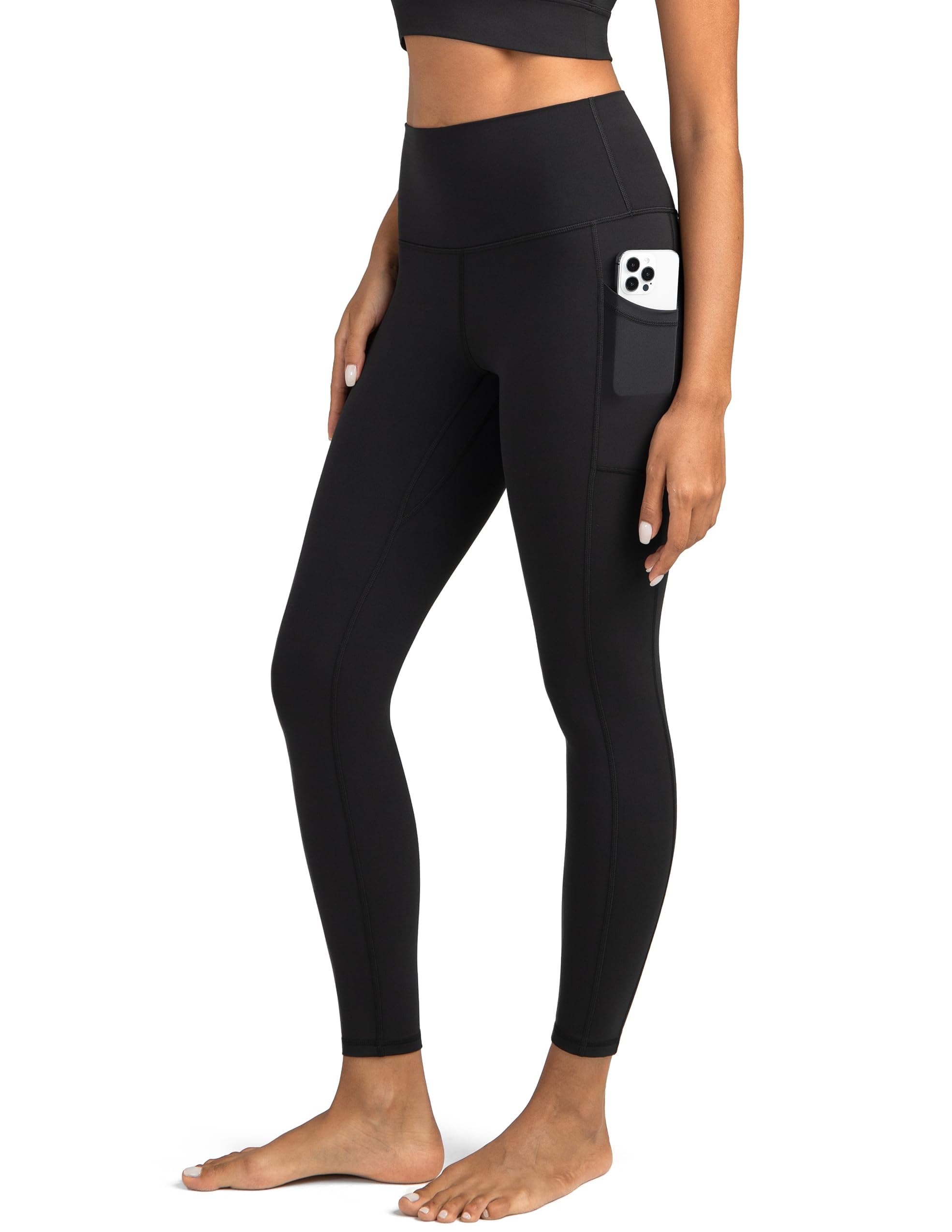 Colorfulkoala Women's High Waisted Yoga Pants 7/8 Length Leggings with Pockets Black Medium