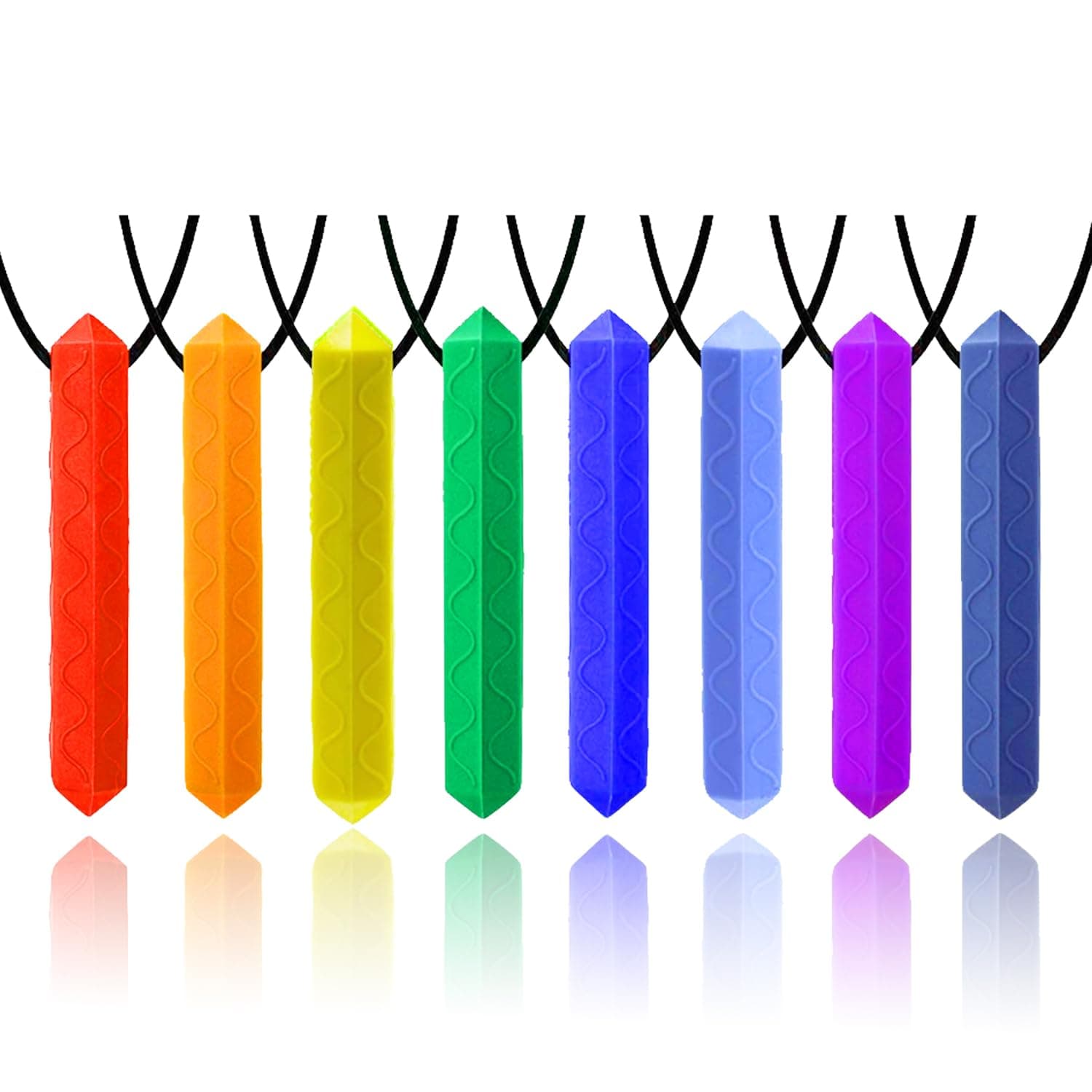 Sensory Chew Necklace, 8 Pack Diamond Chew Necklaces for Sensory Kids, Made from Food Grade Silicone for for Autistic, ADHD, Oral Motor Boys and Girls Children (Rainbow Color) Red,Blue,Orange,Yellow, Green, Gray, Baby Blue, Purple