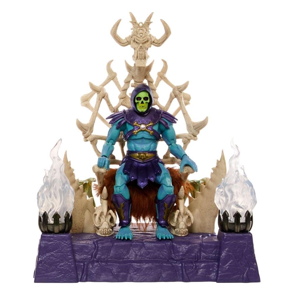 Masters of The Universe Masterverse Skeletor Action Figure and Throne Set, Motu Toy, Lighted Throne, Detachable Hood and Cape, 2 Rod Accessories, HXX63 Skeletor Throne Set