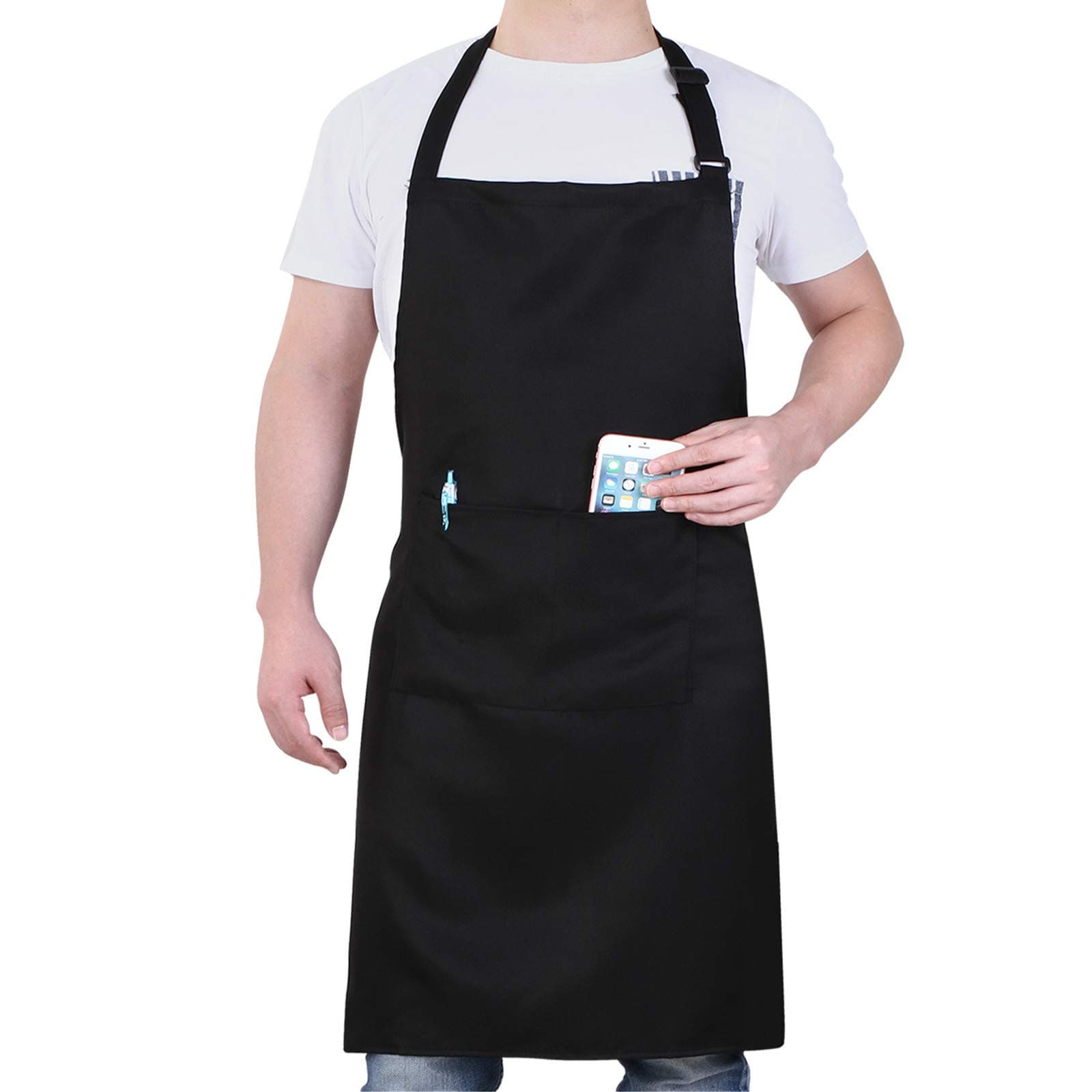 Will Well Chef Apron for Men and Women - 33" x 27" Large with 38" Waist Ties for a Comfy and Snug Fit, Durable and Lightweight, with 2 Spacious Pockets for Your Cooking Essentials - 1-Pack, Black 01 - Black 1 Pack