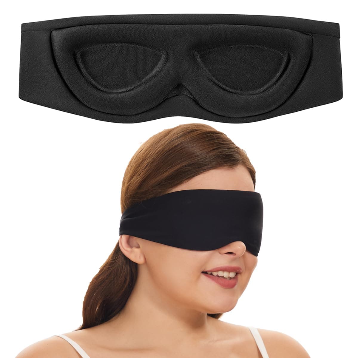 Alaska Bear Sleep Mask for Side Sleepers 2022 Headband Design, Cup-Shaped and Extra-Soft, 100 Blackout Eye Mask Shades Cover for Men and Women Home or Travel, Machine Washable, Black G-black