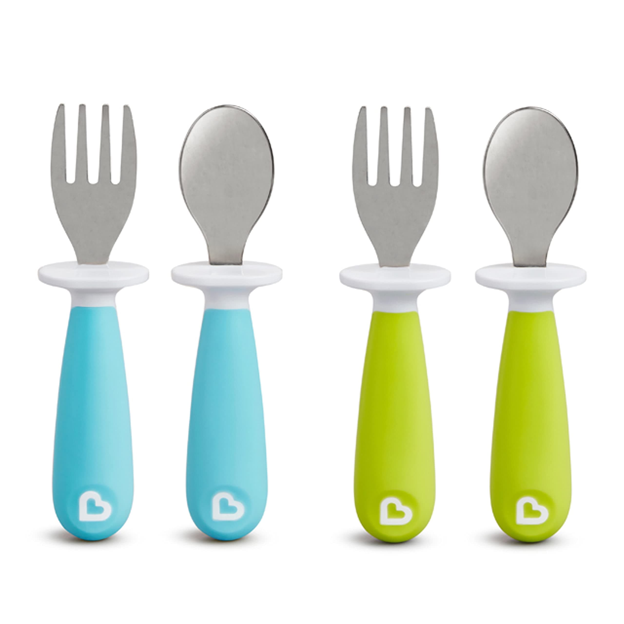 Munchkin® Raise™ Toddler Fork and Spoon Utensil Set, Rest Keeps Tip Off Table, BPA Free, 4 Pack, Blue/Green Blue/Green 4 Pack