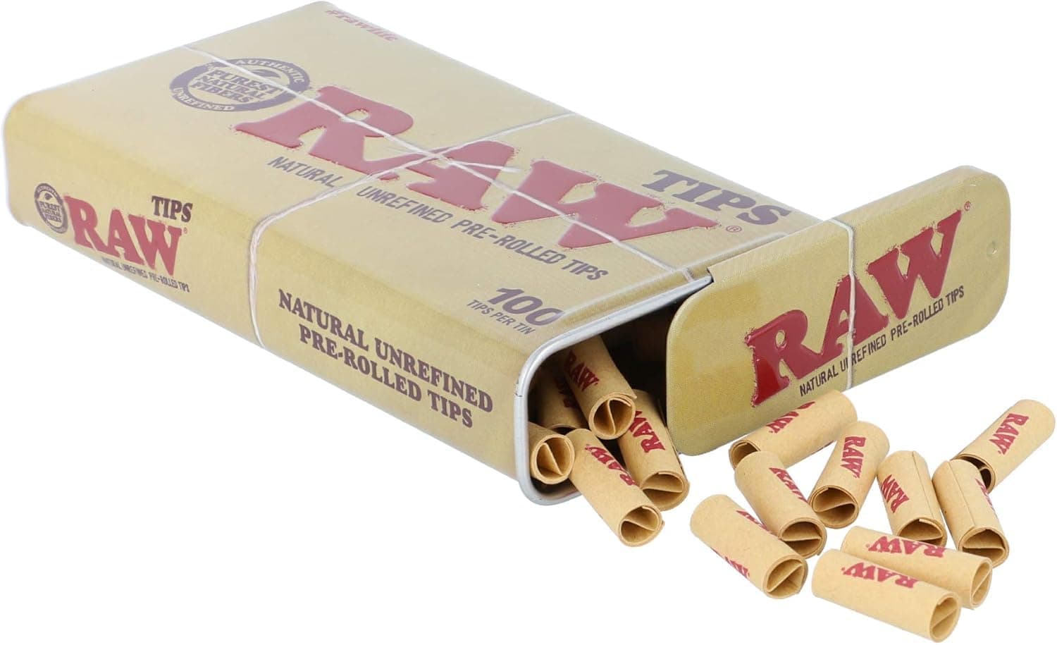 RAW Pre-Rolled Tips + Tin Storage - Single Unit - 100 Tips per Tin 100 Count (Pack of 1)
