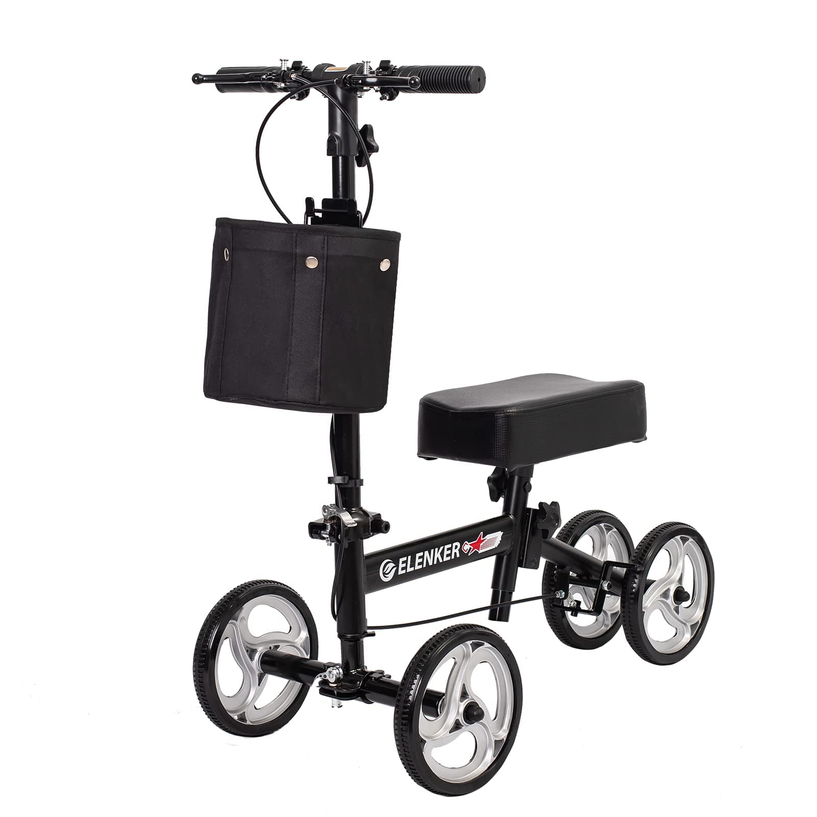 ELENKER Economy Knee Walker Steerable Medical Scooter Crutch Alternative Black