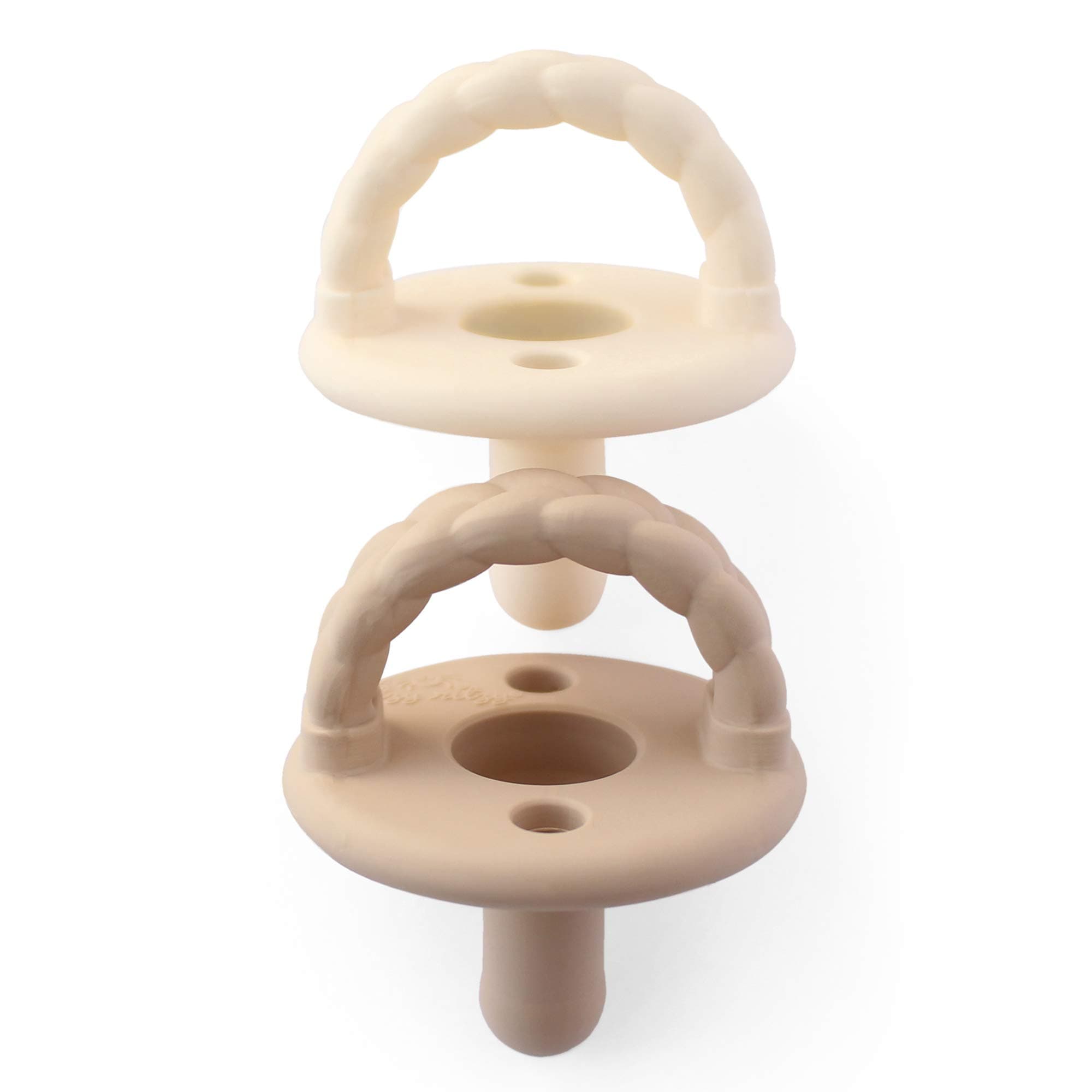 Itzy Ritzy Silicone Pacifiers for Newborn - Itzy Soother Pacifiers Feature Collapsible Handle & Two Air Holes for Added Safety; For Ages 0-6 Months, Set of 2 in Buttercream & Toast Buttercream & Toast 0-6 Month