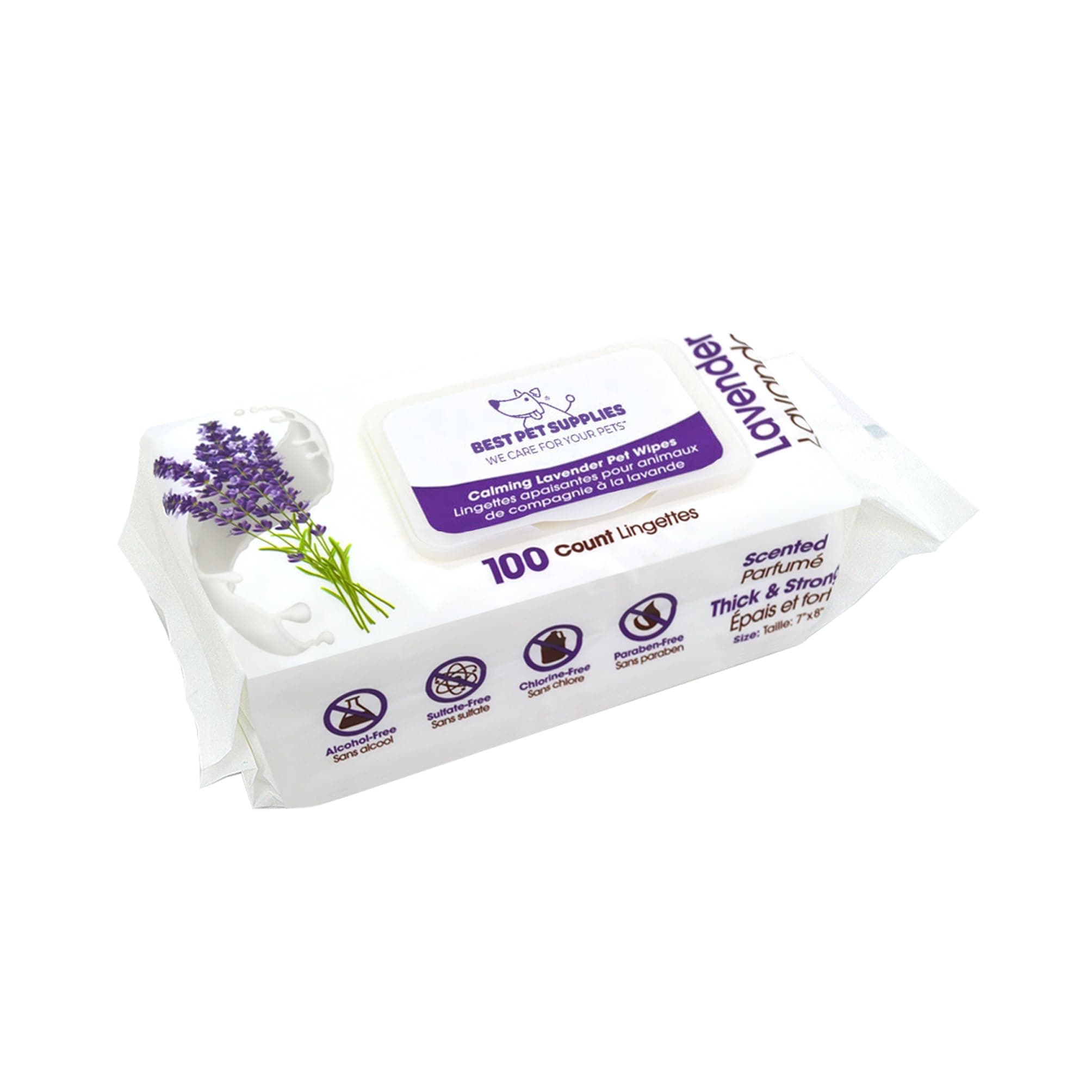 Best Pet Supplies Pet Wipes for Dogs - Dog Wipes Cleaning Deodorizing, for Coats, Ears, Paws - Calming Lavender, Aloe Vera, 100 Count Calming Lavender 100 Count