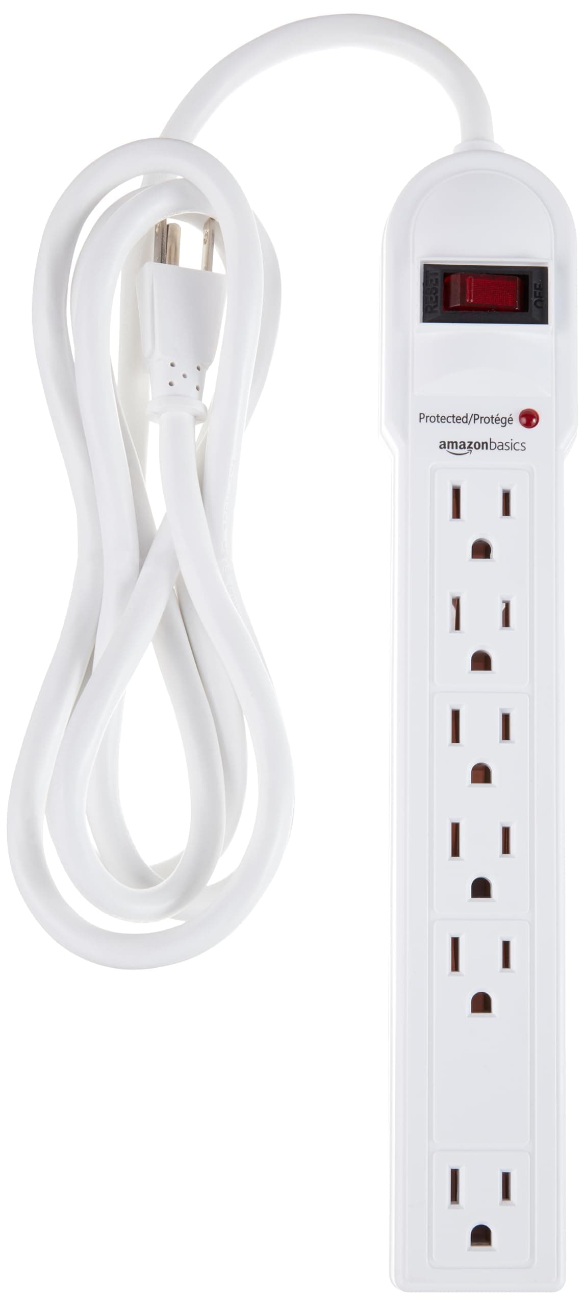 Amazon Basics Surge Protector Power Strip, 6-Outlet, 790 Joules, LED Indicator, 6ft Extension Cord, White Old Version White 1 Pack