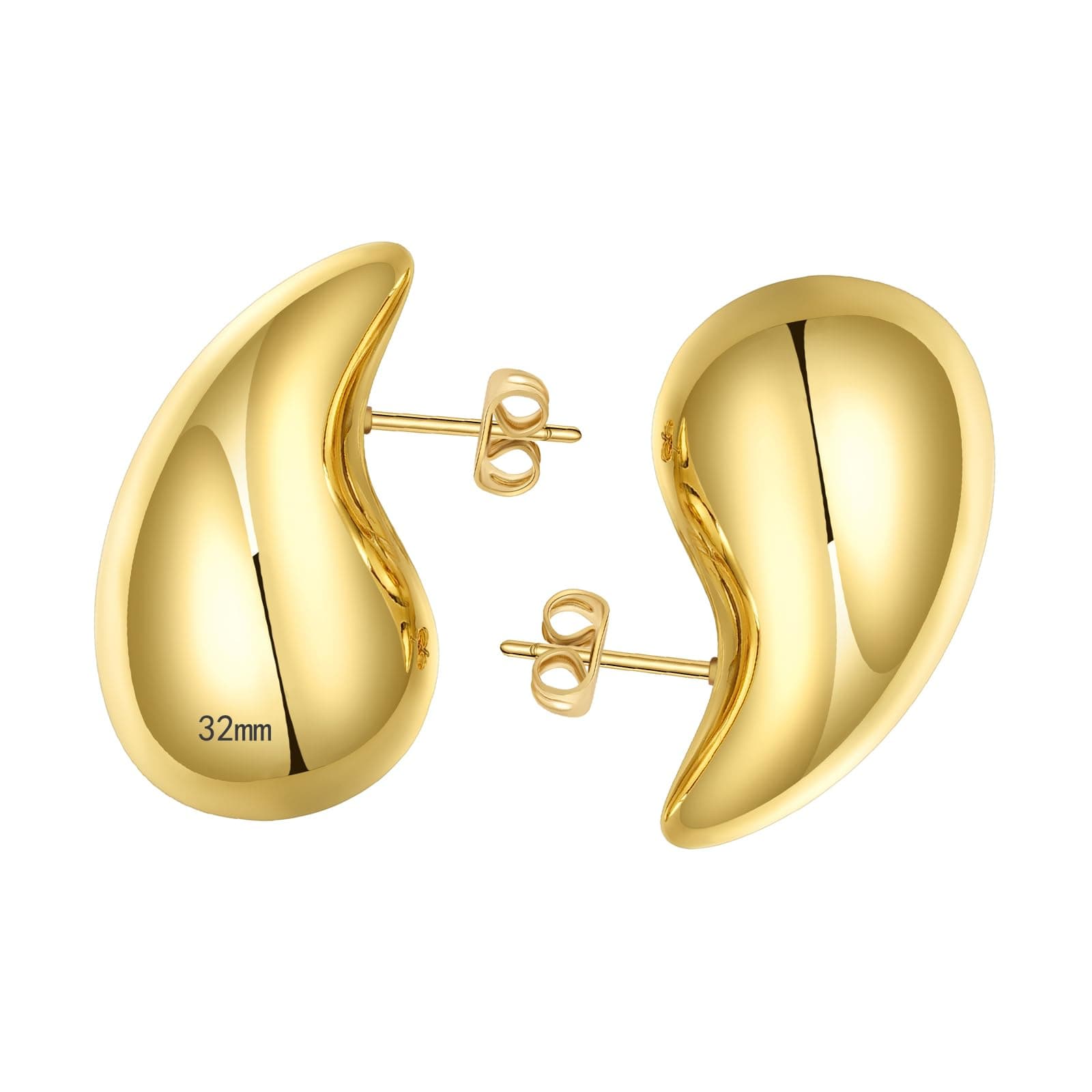 Ascona 18/25/32/47mm Chunky Gold Plated Hoop Earrings for Women | Lightweight Tear Drop Earrings Drop Earrings for Women Teen 32MM Gold