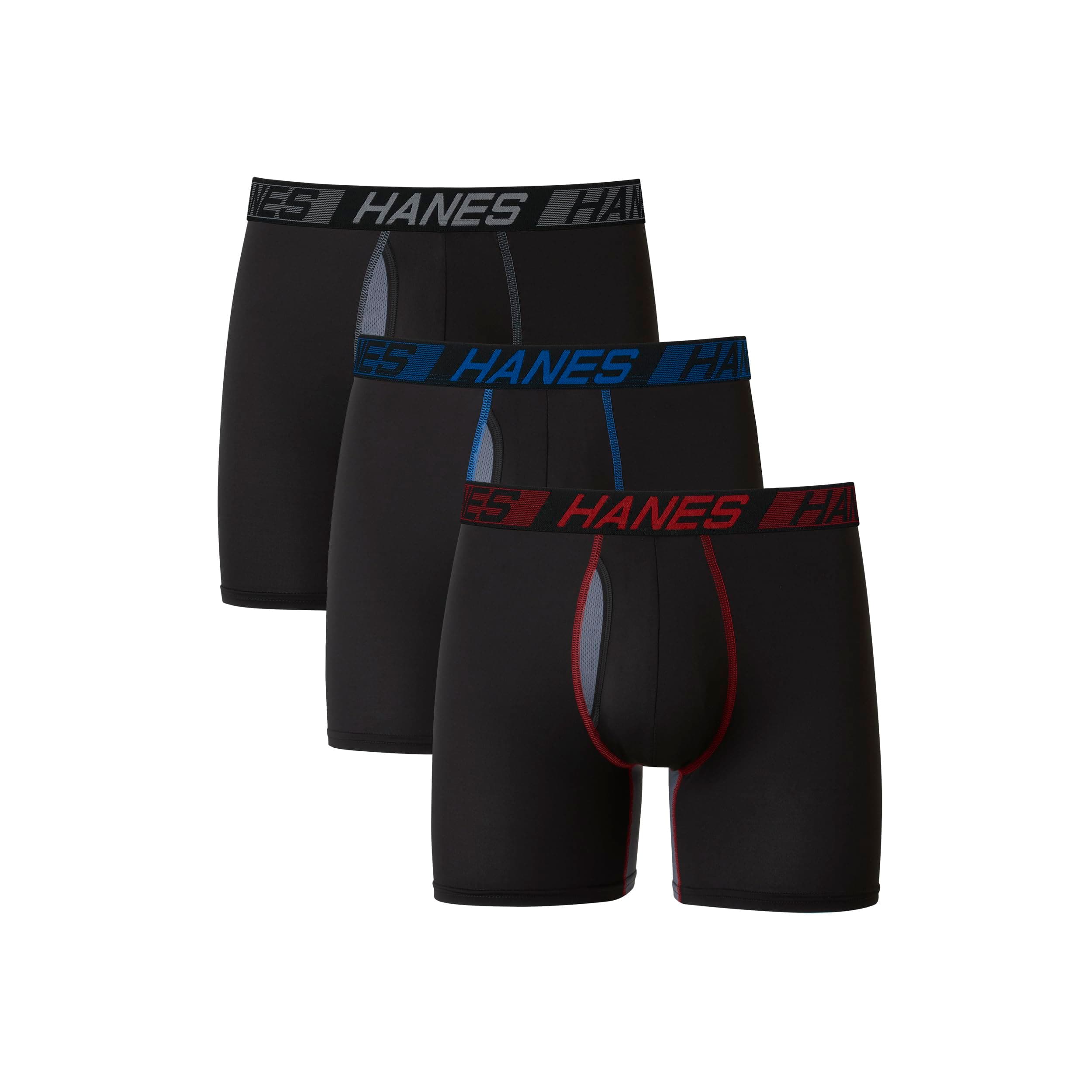 Hanes Men's Underwear Pack, 3-Pack, Total Support Pouch Boxer Briefs or Trunks, Moisture-Wicking Underwear for Men Regular- 6" Inseam Large Black