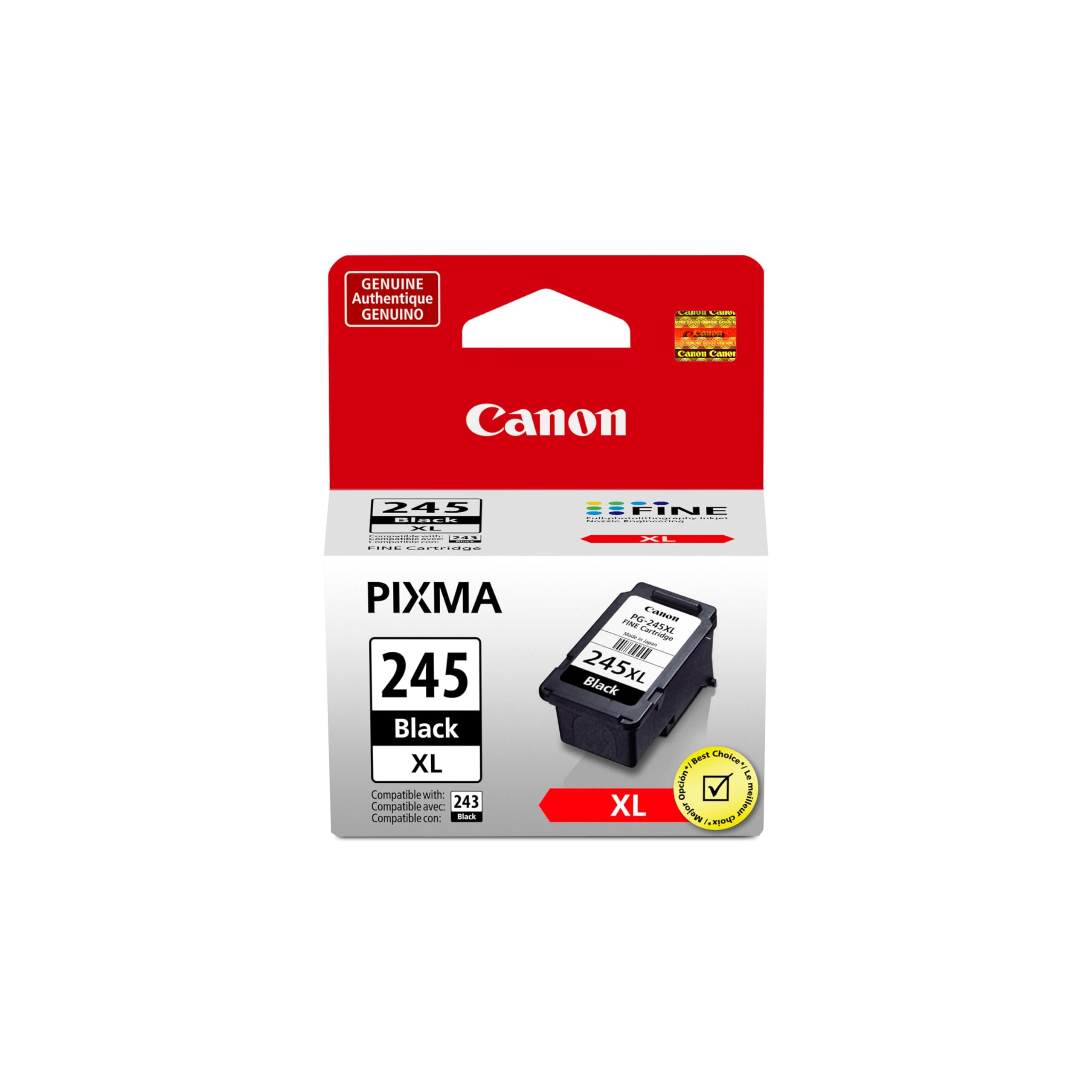 Canon PG-245 XL Genuine Black Ink Cartridge, Compatible with iP2820, MG2420/2924/2920/3020/2522/2525, MX492, TS3120/302/302a/202/202a/4520/3320 1 Count (Pack of 1) PG-245XL