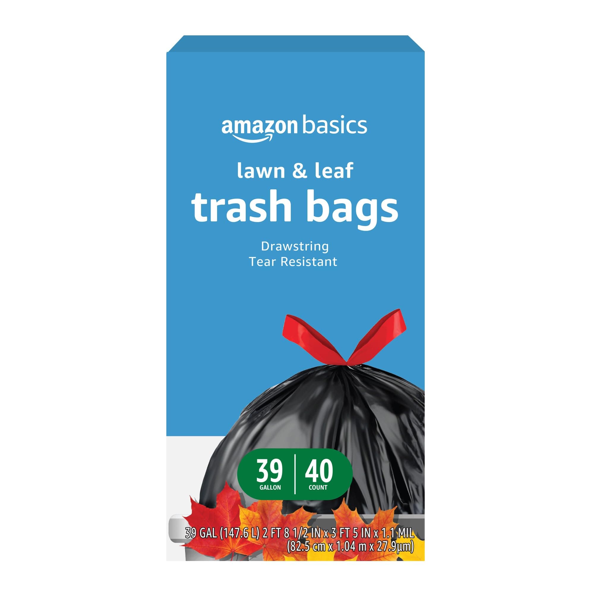 Amazon Basics Lawn & Leaf Drawstring Trash Bags, 39 Gallon, 40 Count 40 Count (Pack of 1)