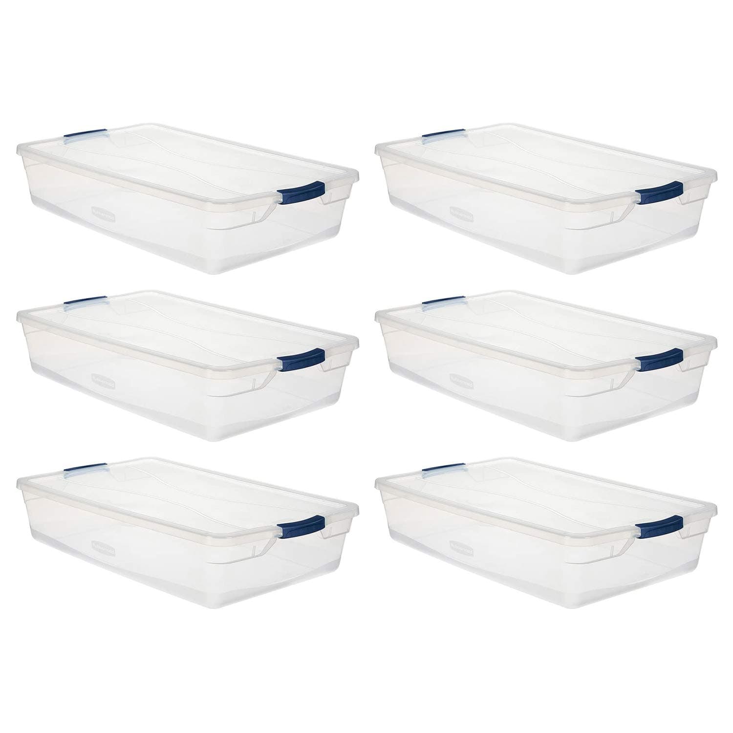 Rubbermaid Cleverstore Clear 41 QT Pack of 6 Stackable Plastic Storage Containers with Durable Latching Clear Lids