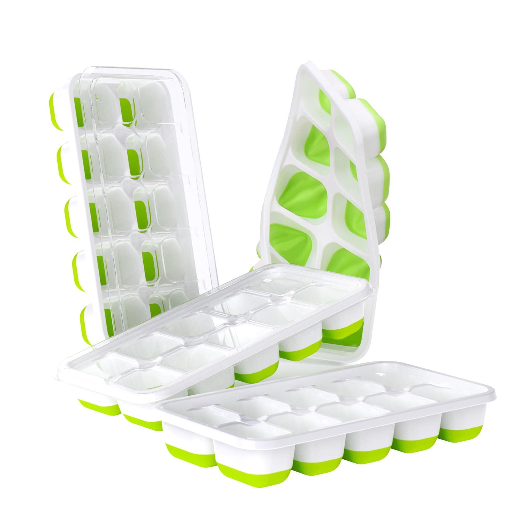 DOQAUS Ice Cube Trays 4 Pack, 40 pcs Silicone Ice Cubes Tray Maker with Spill-Resistant Removable Lid, Easy Release & Pop out, LFGB and BPA Free, Stackable Flexible, for Soup, Food, Cocktail, Coffee Green 7.2"*4.1"*1.3"