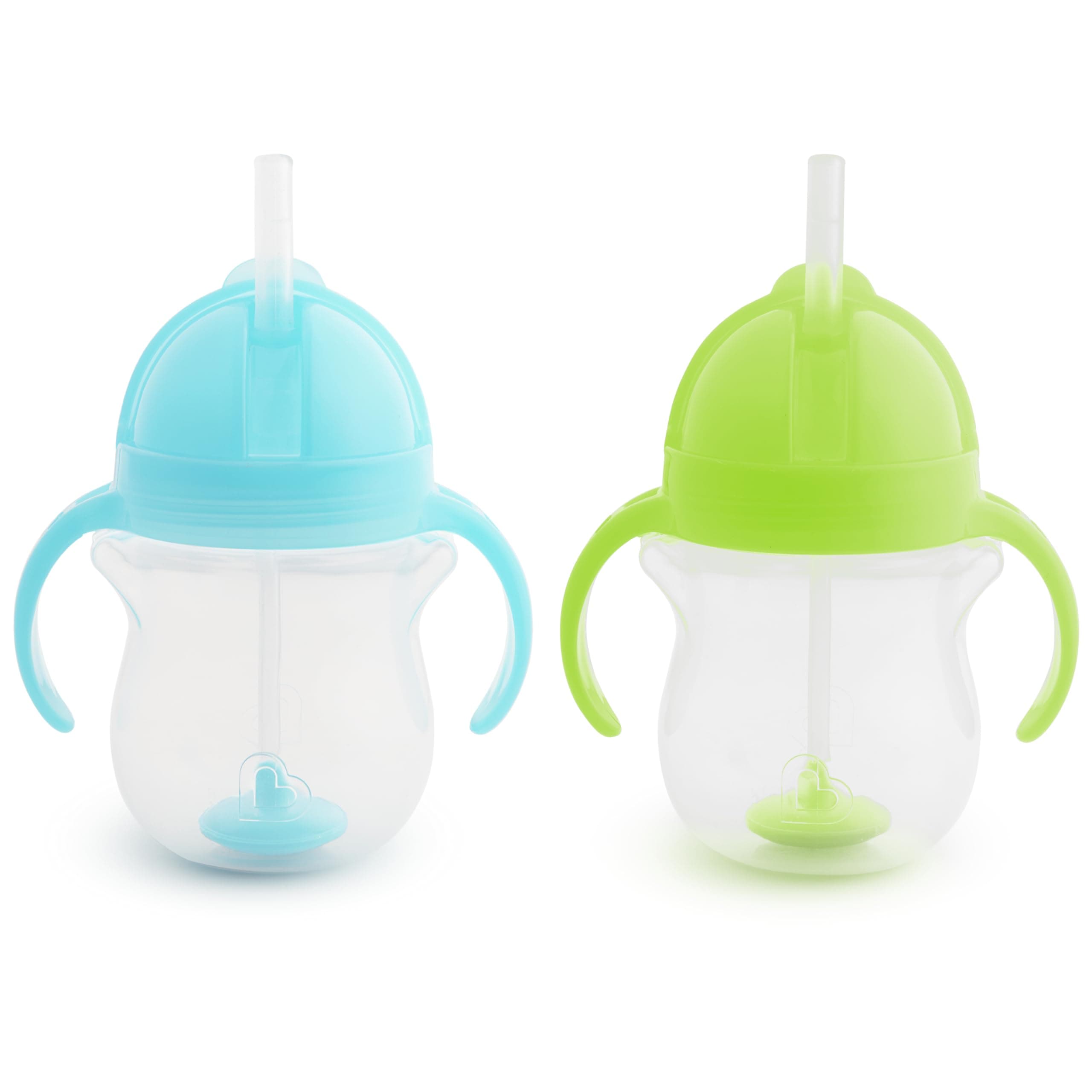 Munchkin Any Angle Sippy Cups for Toddlers, Spill Proof Weighted Straw Cup with Transition Handles for Babies 6 Months and Up, 2 Pack, Blue/Green Blue/Green 2 Count