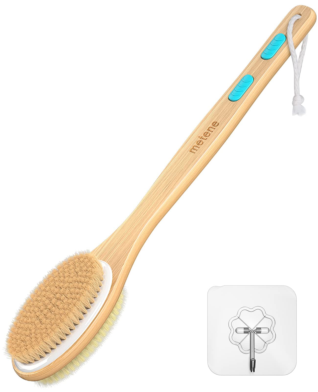 Metene Shower Brush with Soft and Stiff Bristles, Bath Dual-Sided Long Handle Back Scrubber Body Exfoliator for Wet or Dry Brushing 1 Count (Pack of 1)