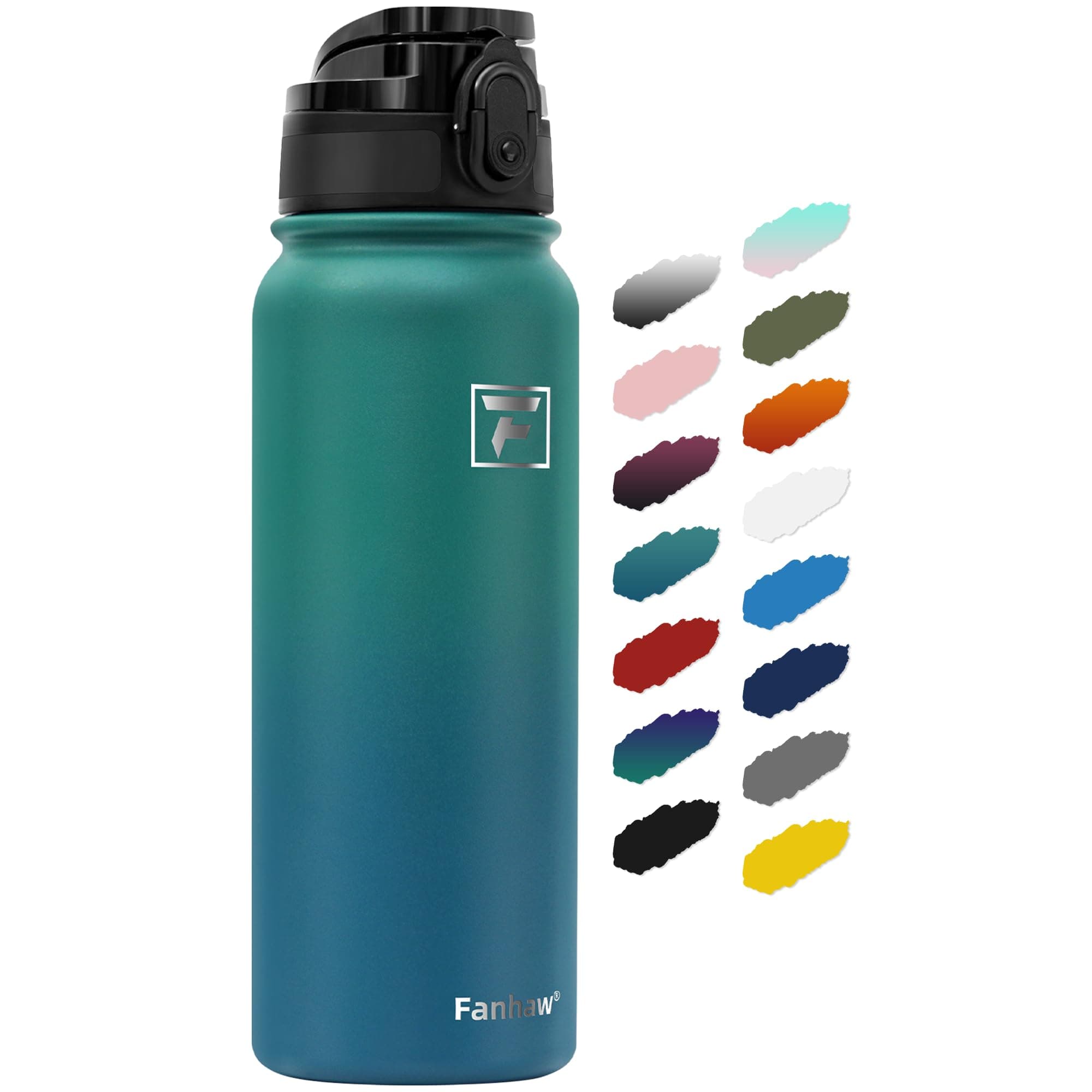 Fanhaw 20 Oz Insulated Stainless Steel Vacuum Water Bottle with Anti-Dust Pop-Open Lid - For Kids, Women, Men | Leak & Sweat Proof (Green Blue) 20 Ounces Green Blue