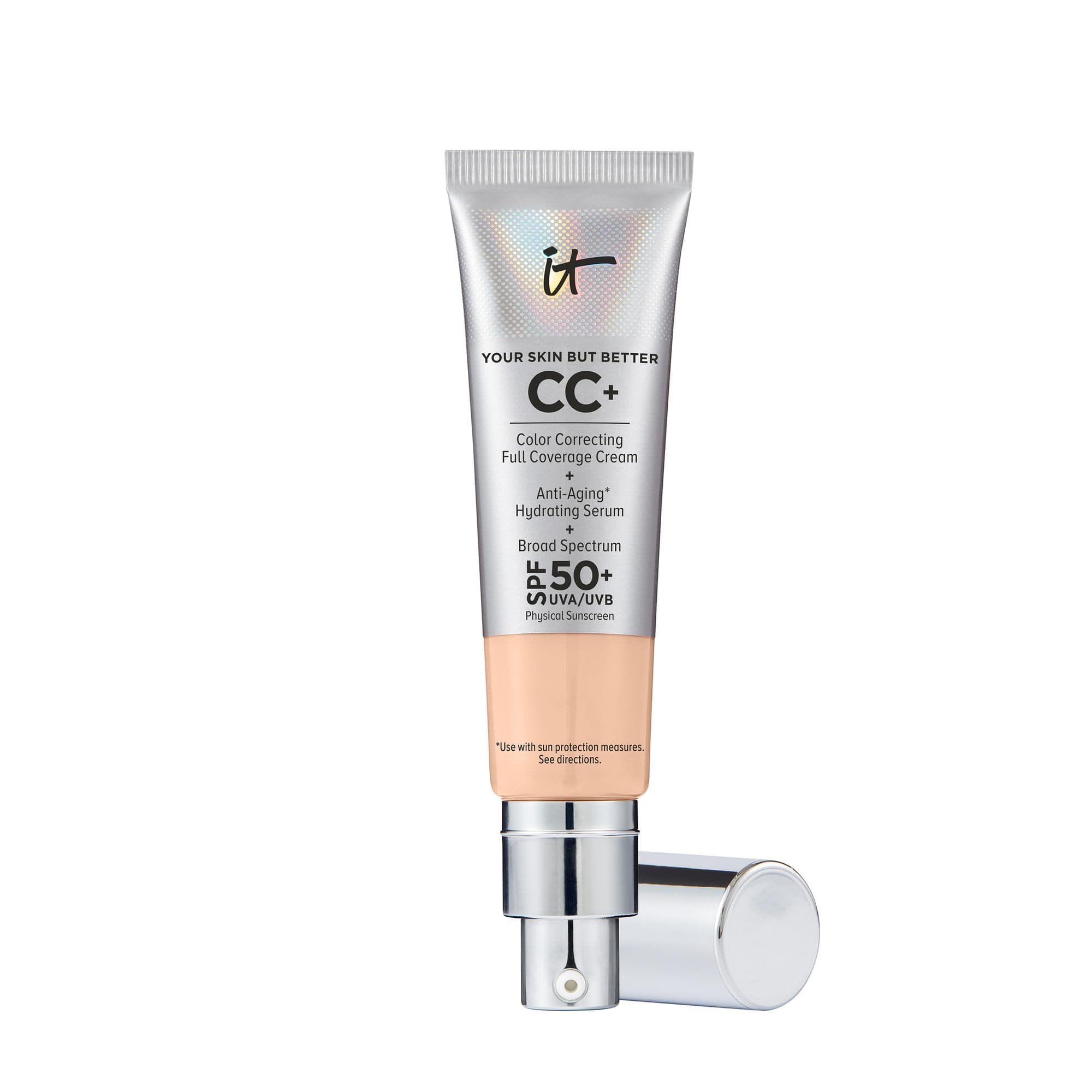 IT Cosmetics CC+ Cream - Natural Full Coverage Foundation With SPF 50+, Color Corrector & Anti-Aging Hydrating Serum, Hyaluronic Acid + Peptides, Lightweight Up To 24H Wear, All Skin Types- 1.08 fl oz 08N Light Neutral (light with neutral undertones)