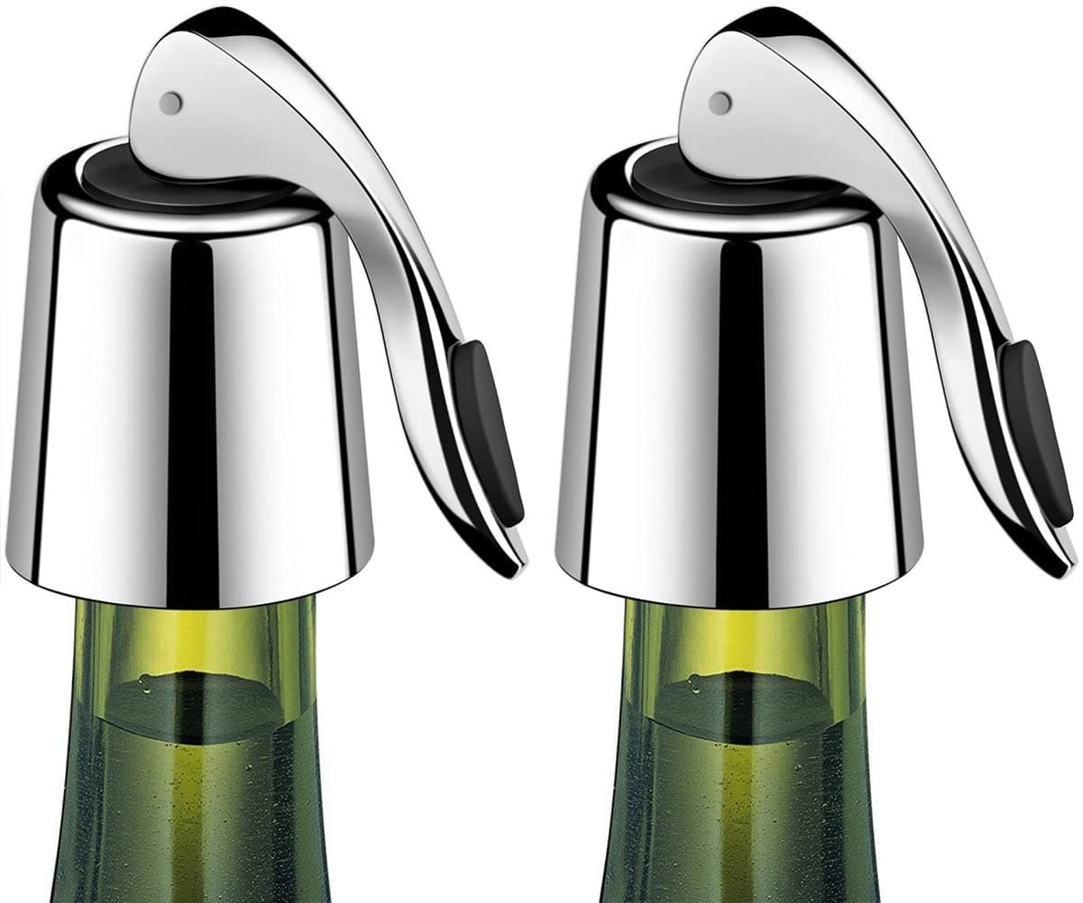 Wine Stoppers Set of 2 - Stainless Steel Wine Bottle Stopper with Silicone Seal, Reusable Beverage Preserver, Freshness Keeper, Premium Bottle Sealers, Ideal Wine Saver Accessory Gift Set 2 PACK - Silver