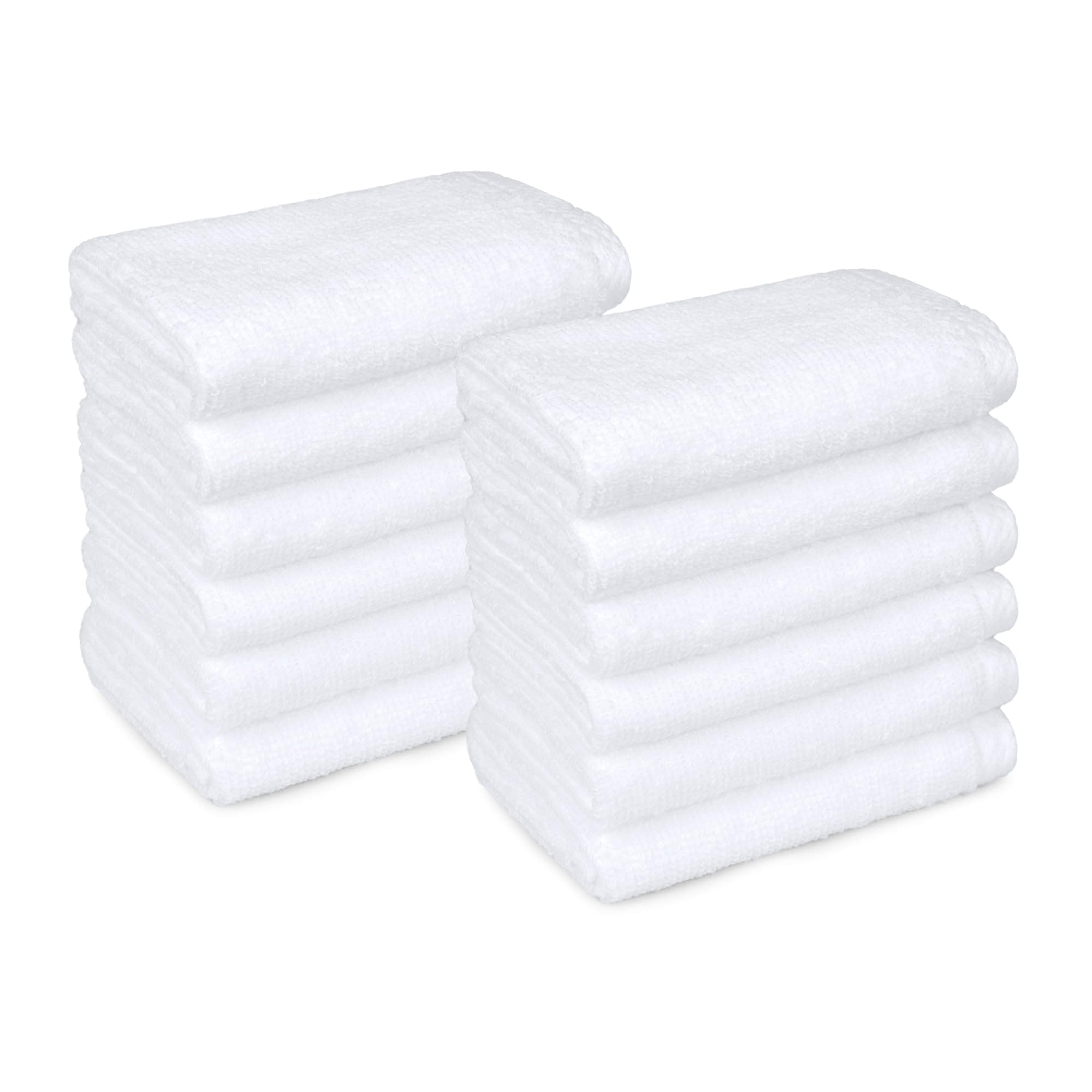 Amazon Basics Cotton Washcloths, Quick-Dry, 12" x 12", 12-Pack, White Washcloth (Pack of 12) White