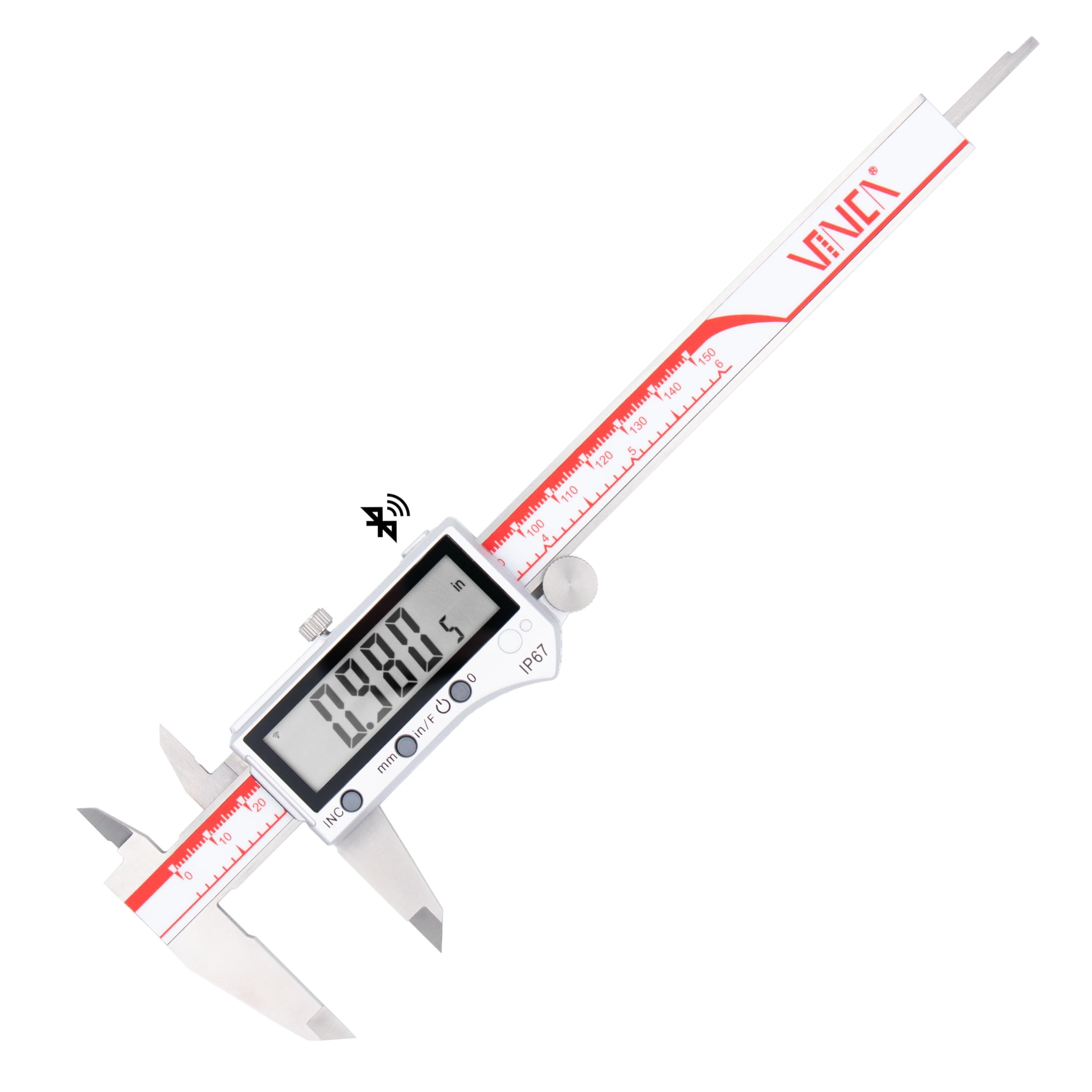 VINCA IP67 Grade Bluetooth Digital Caliper, DIPA-0605B 0-6 Inch/150mm, Inch/Millimeter/Fraction Conversion, Stainless Steel, Large LCD Screen DIPA-0605B 6" IP67 Bluetooth