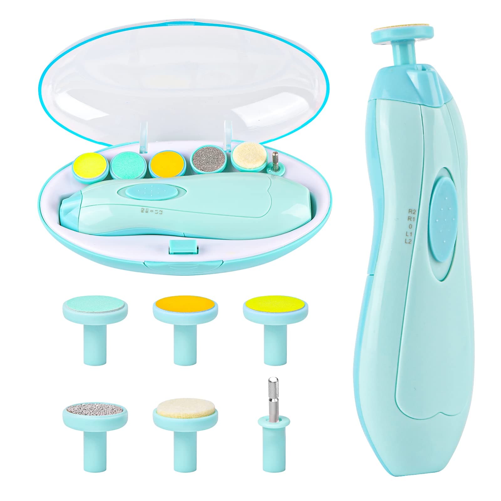 Baby Nail Trimmer Electric, Lupantte Safe Baby Nail File, Baby Nail Clippers with Light and 6 Grinding Pads for Newborn Infant Toddler or Adults Toes and Fingernails, Kids Nail Care, Polish and Trim Green