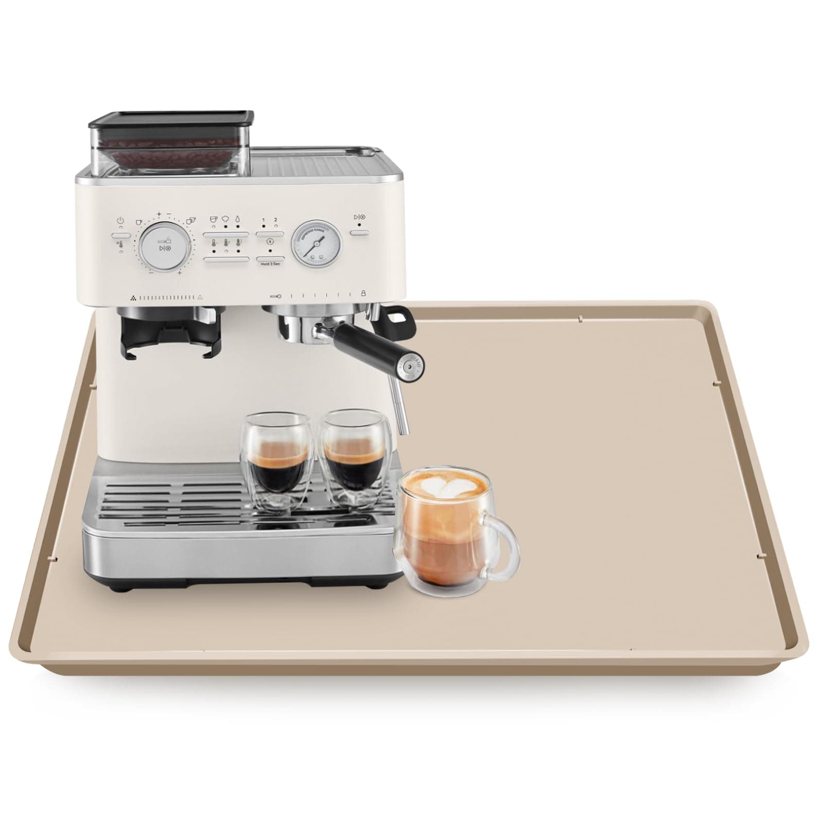 Silicone Coffee Maker Mat with Lip, 19.7'' x 15'' Heavy Duty Coffee Maker Mat for Countertops, Coffee Tray Fit Under Coffee Machine Appliance Automatic Machines Espresso Accessory, Khaki 19.7'' x 15'' Khaki