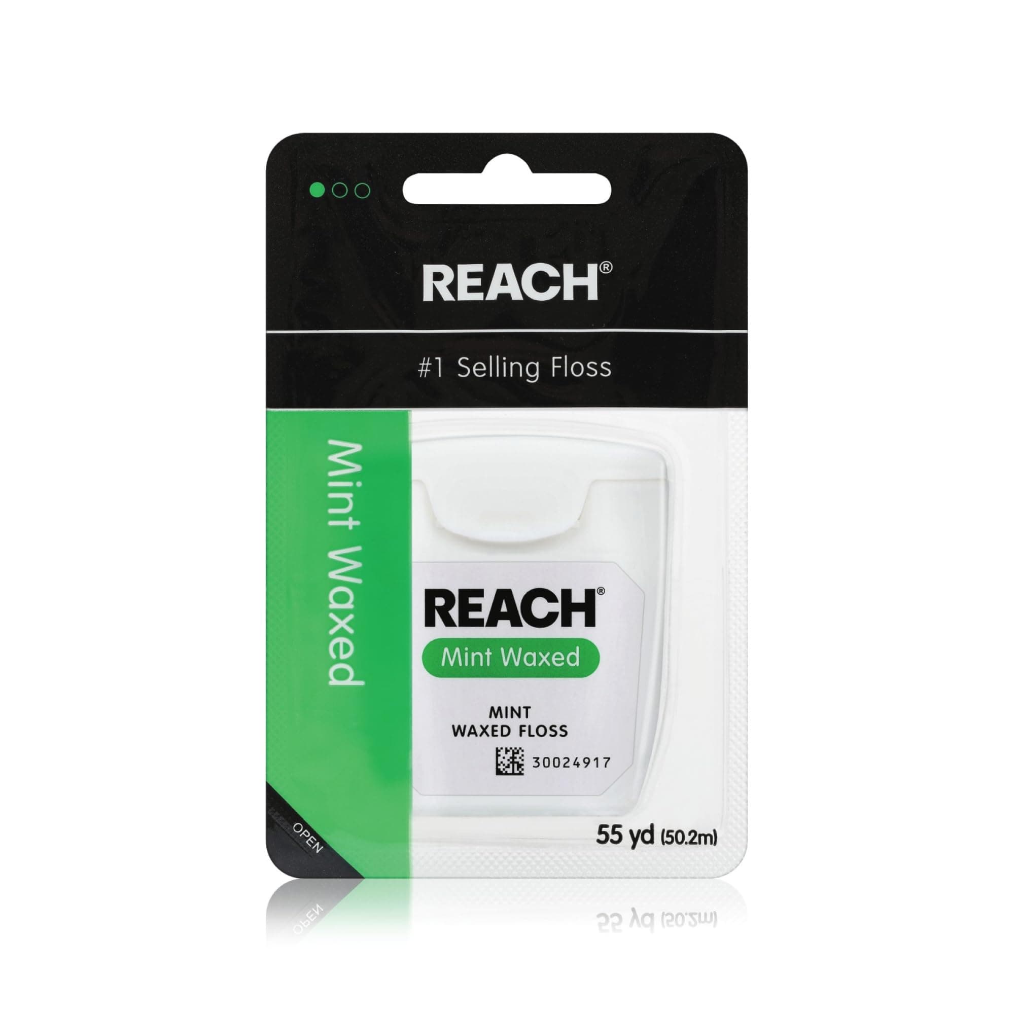 REACH Waxed Dental Floss, Mint, Plaque Remover for Teeth, Shred Resistant, Floss Slides Smoothly, Easy to Use, Waxed, Deep Cleaning Teeth, Oral Care, PFAS Free, for Adults & Kids, 1 Pack, 55 yd 165 Foot (Pack of 1)