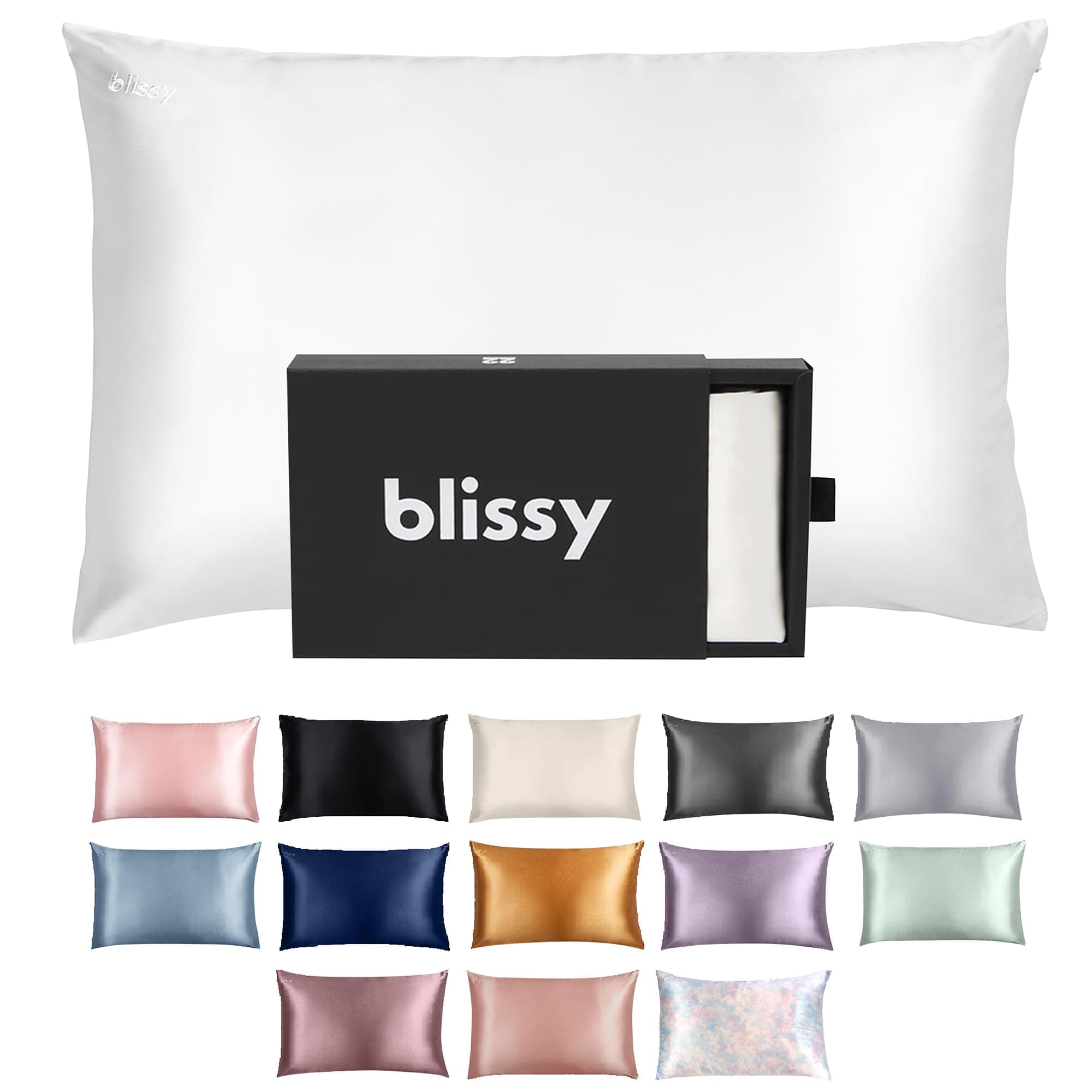 Blissy Silk Pillowcase - 100% Pure Mulberry Silk - 22 Momme 6A High-Grade Fibers - Silk Pillow Cover for Hair & Skin - Regular, Queen & King (Blissy White, Queen) Blissy White Queen