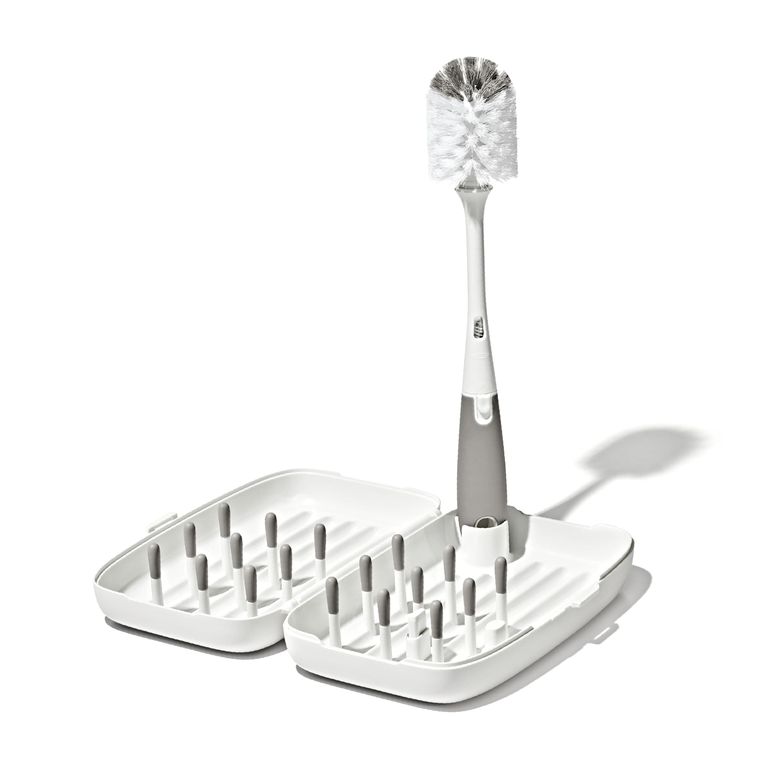 OXO Tot Travel Size Drying Rack with Bottle Brush- Gray Gray Travel Drying Rack