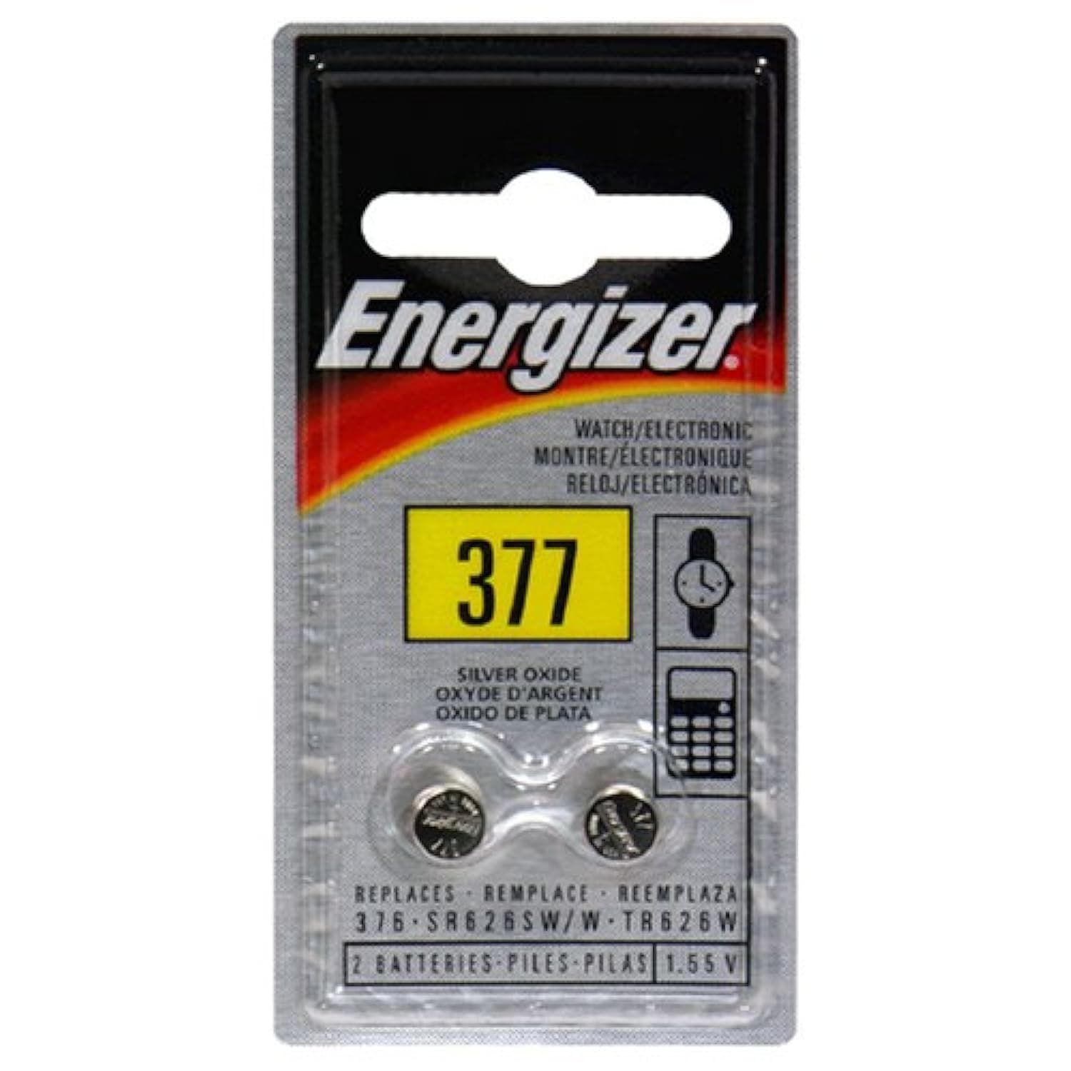 Energizer Watch/Electronic Batteries, 1.55 Volts, 377, 2 Batteries 2 Count (Pack of 1)