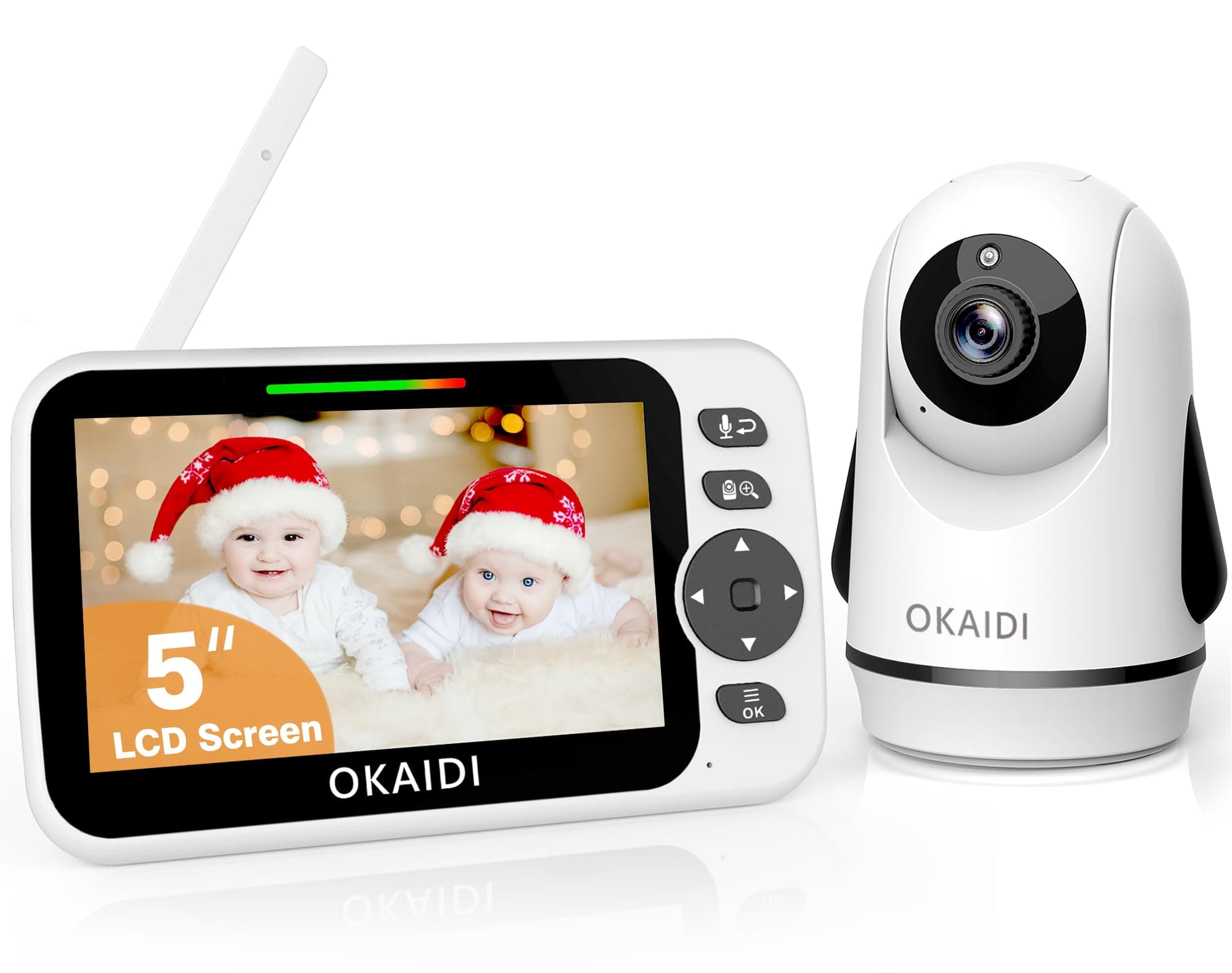 OKAIDI Video Baby Monitor with Camera and Audio, 5" Display Baby Monitor No WiFi, 30H Battery and 1000ft Range, Remote Pan-Tilt-Zoom Baby Camera, Night Vision, 2-Way Talk, ECO, Temperature, Lullaby 5" OD8052