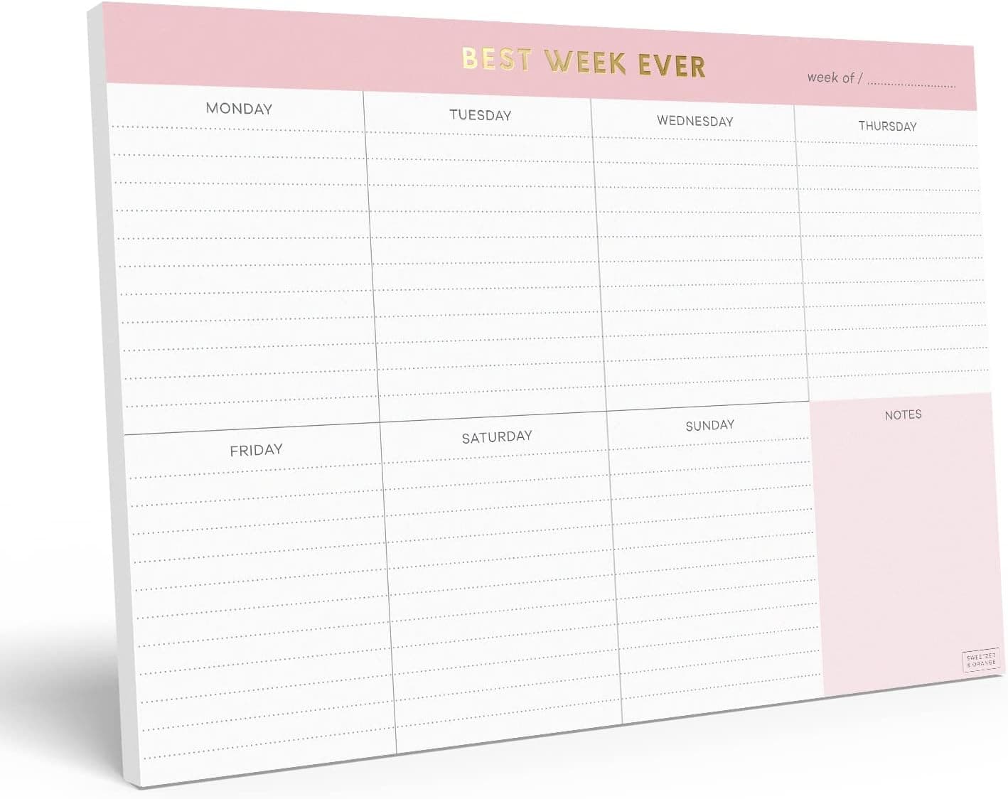 Sweetzer & Orange Weekly To Do List Pad. Gold Foil 7 days Planner with Daily Roadmap Agenda Squares. 7x10” Day Workbook 2025 - Student Blueprint, Work Manual, and Checklist Note Pad Pink