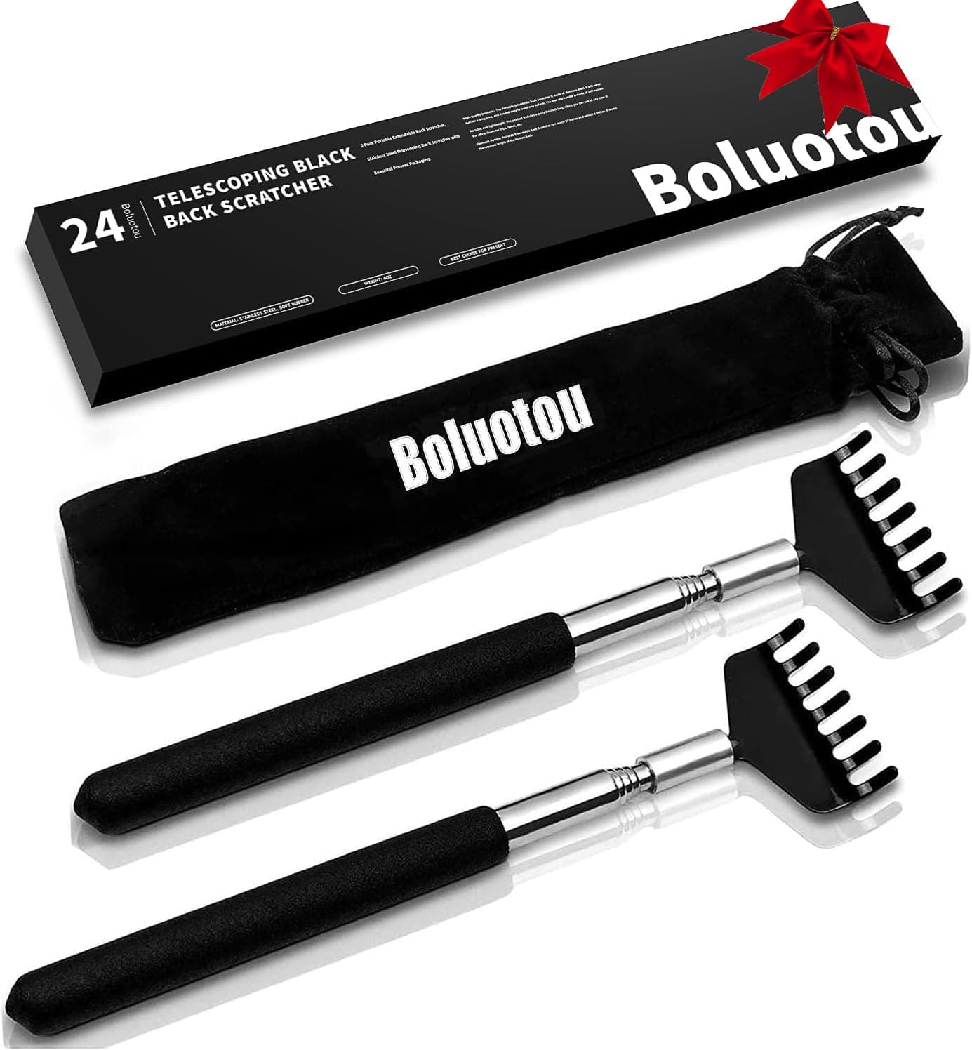 2 Pack Portable Extendable Back Scratcher, Stainless Steel Telescoping Back Scratcher with Beautiful Present Packaging A-black